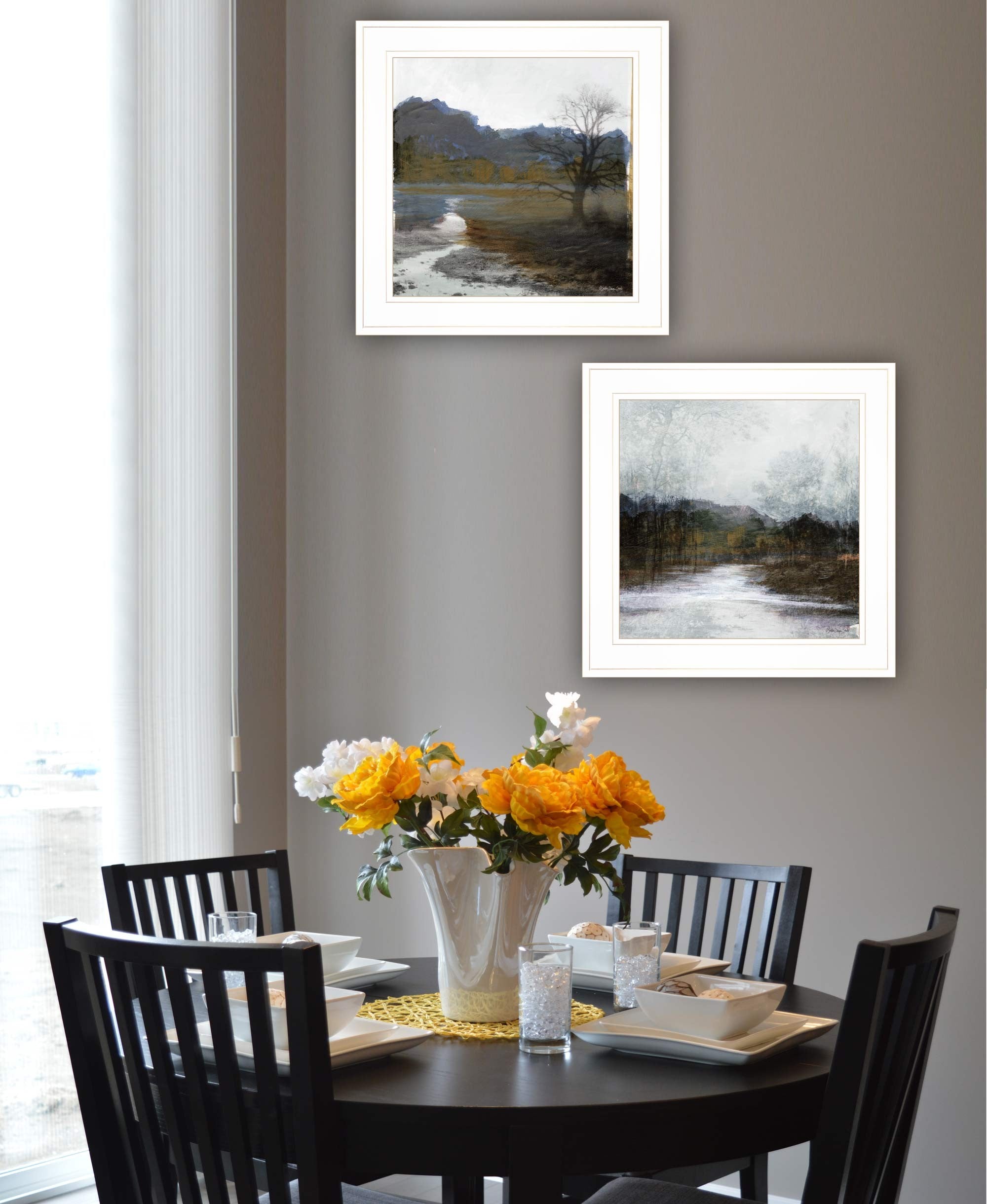 Set Of Two Winter Landscape 1 White Framed Print Wall Art