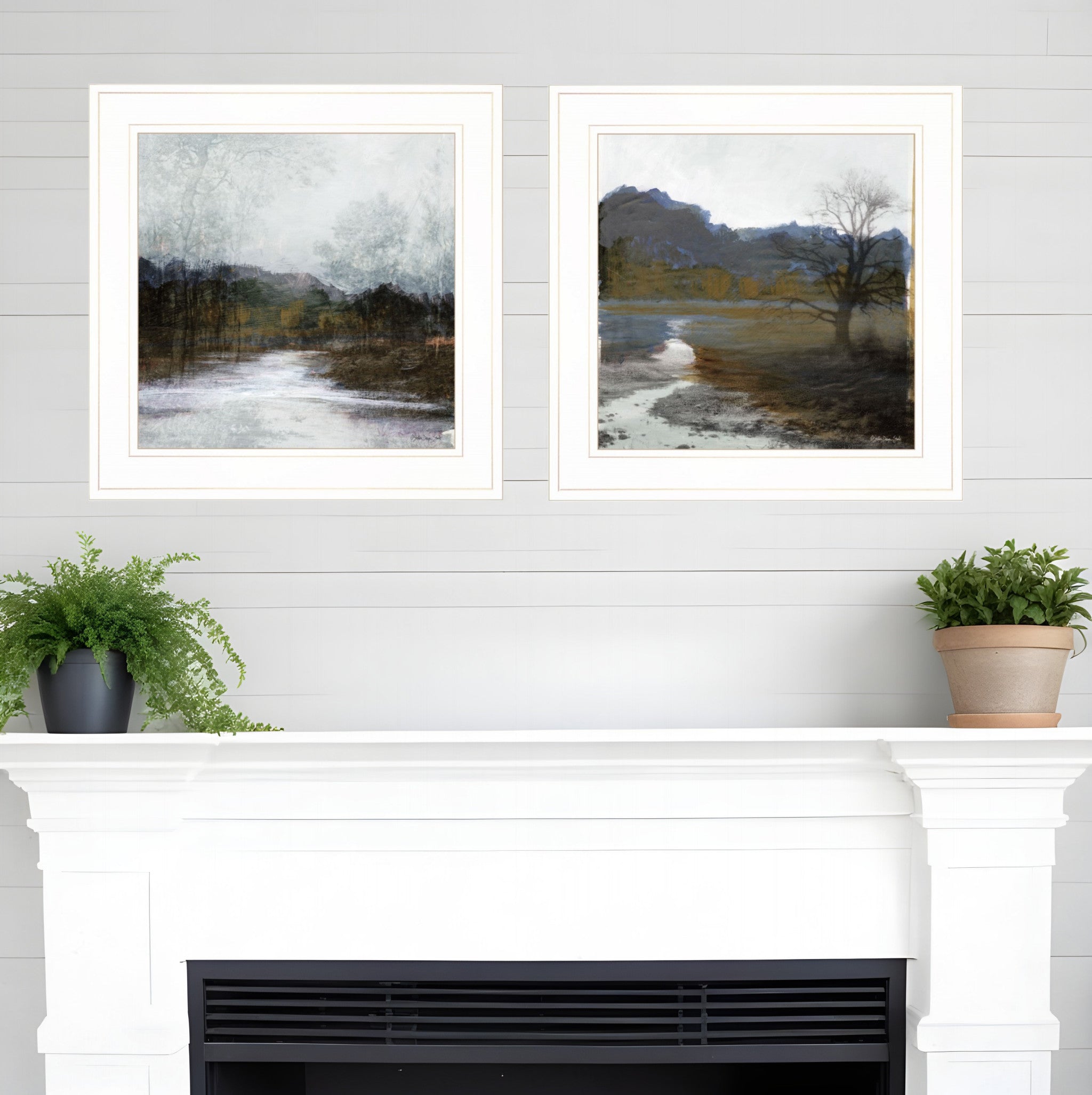 Set Of Two Winter Landscape 1 White Framed Print Wall Art