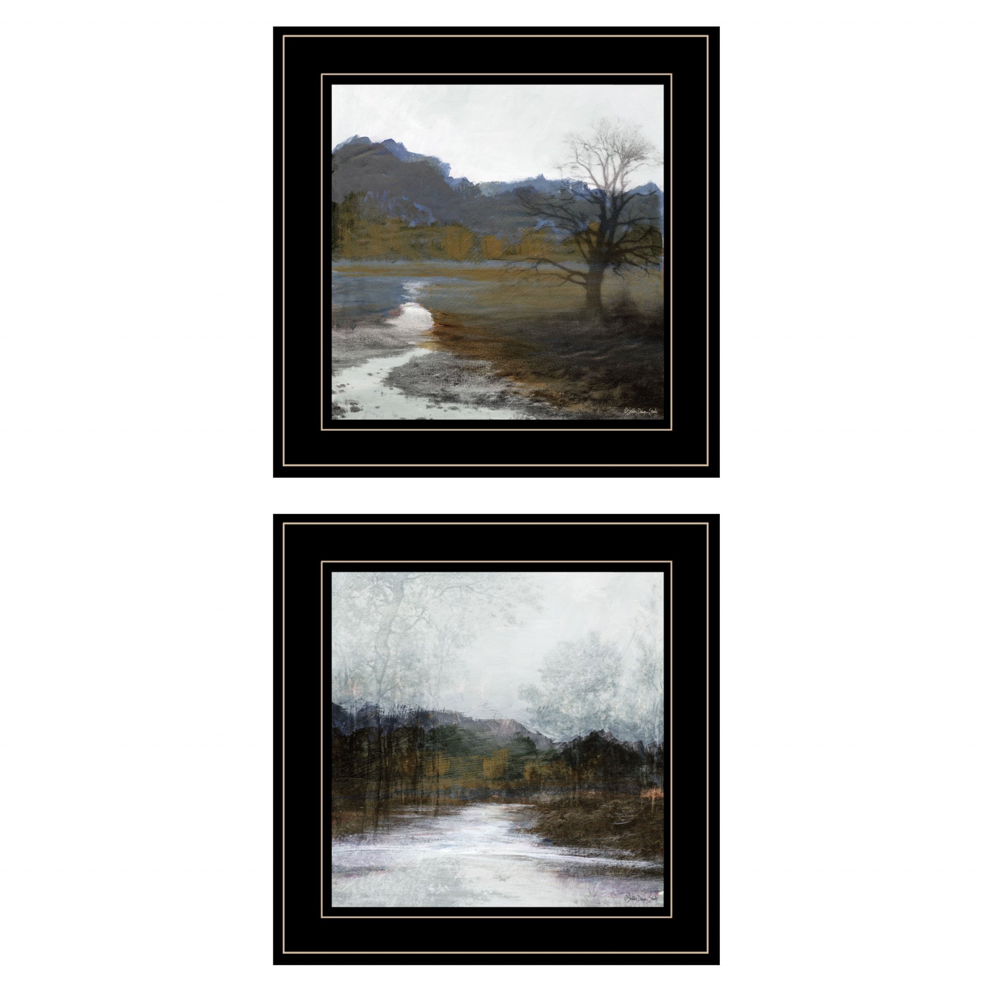 Set Of Two Winter Landscape 2 Black Framed Print Wall Art