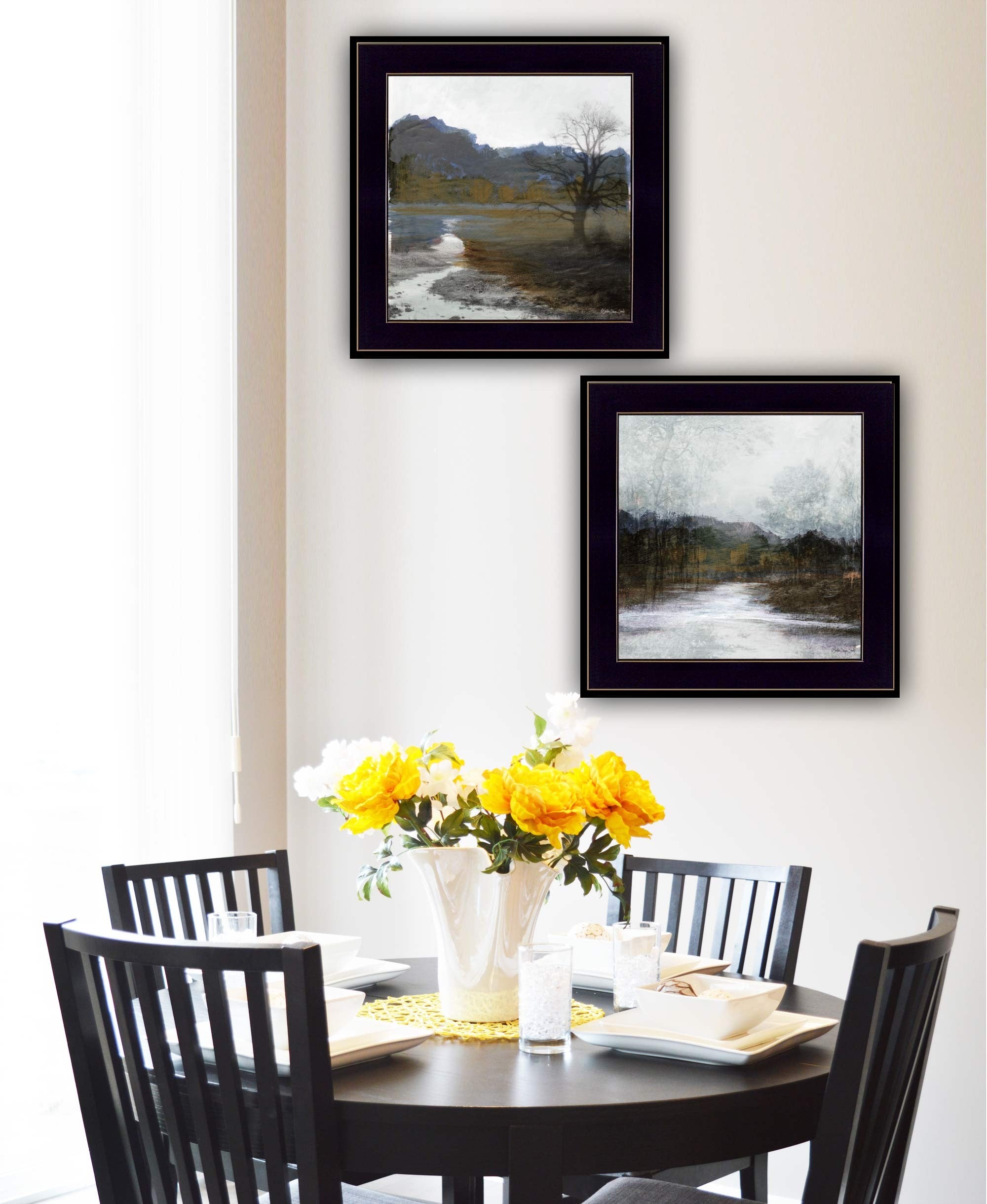 Set Of Two Winter Landscape 2 Black Framed Print Wall Art