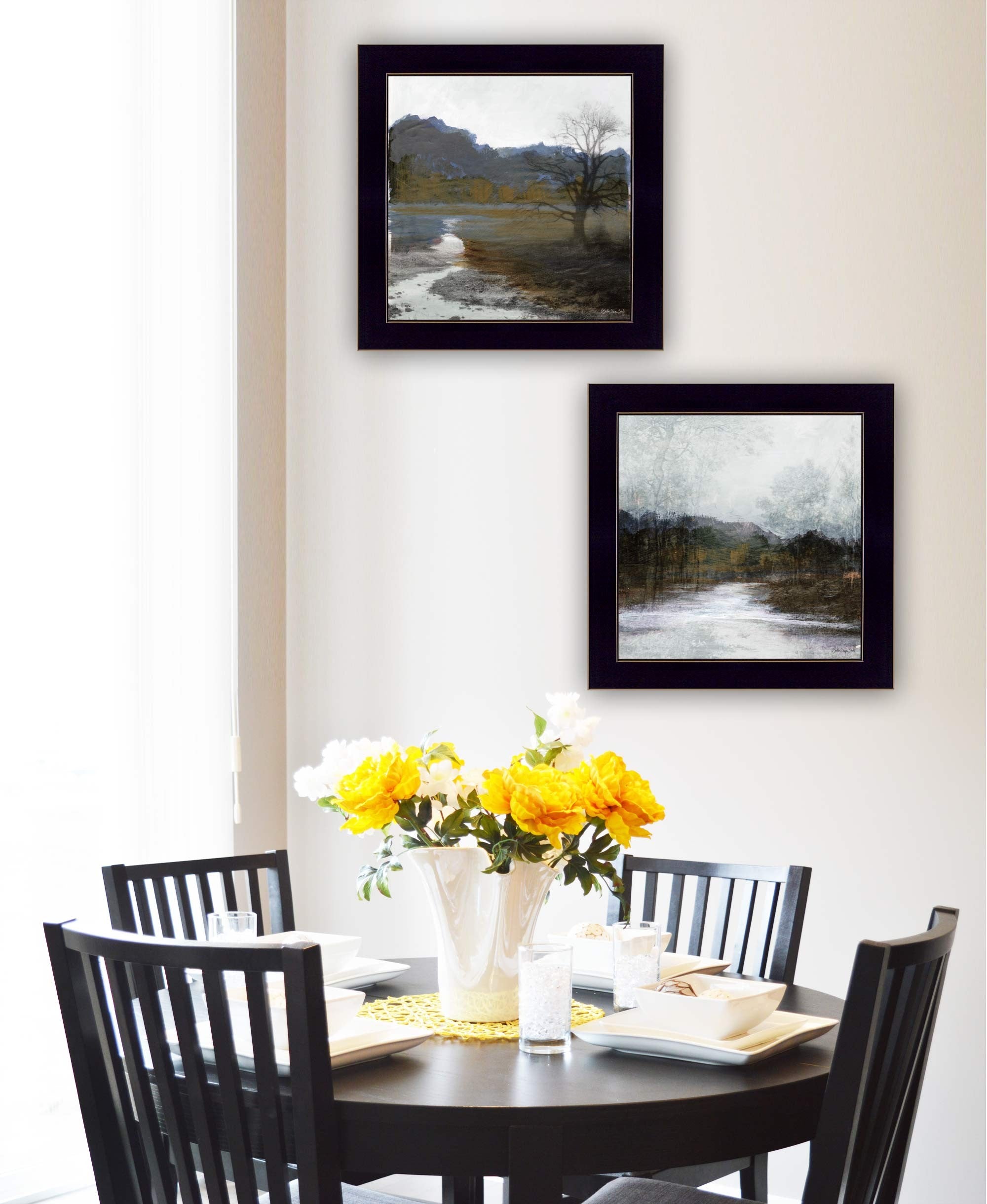 Set Of Two Winter Landscape Black Framed Print Wall Art