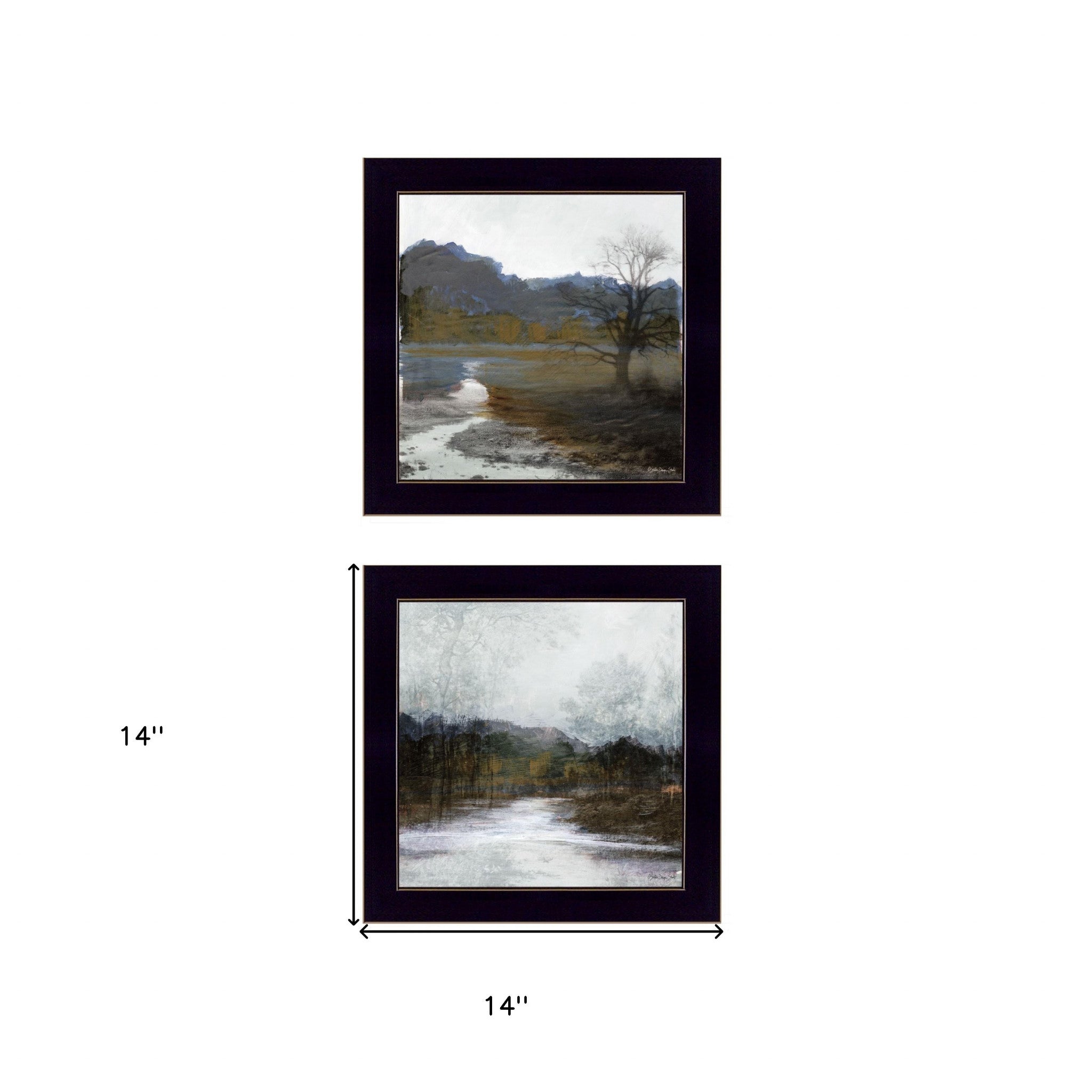 Set Of Two Winter Landscape Black Framed Print Wall Art