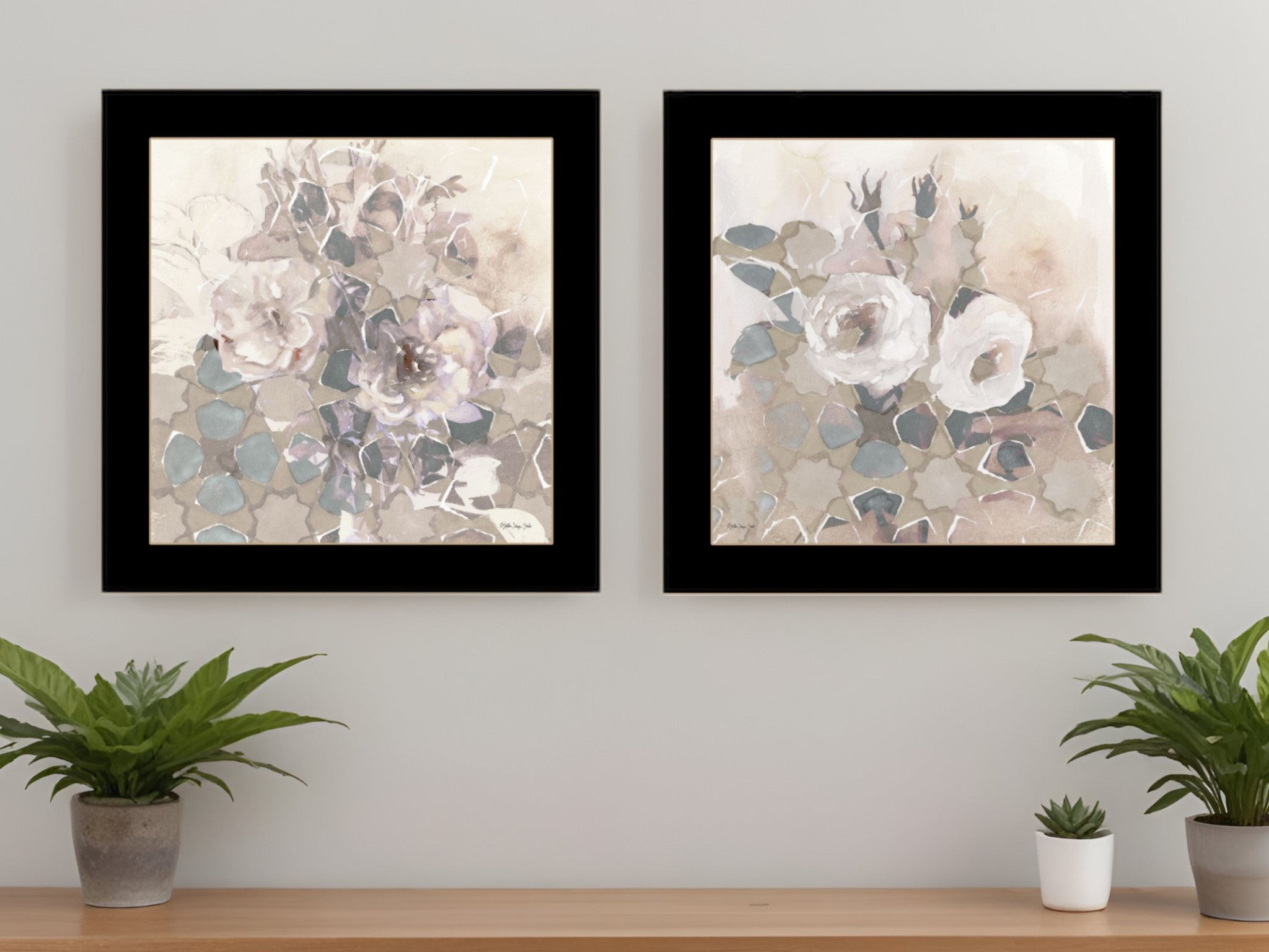 Set Of Two Transitional Blooms 3 Black Framed Print Wall Art