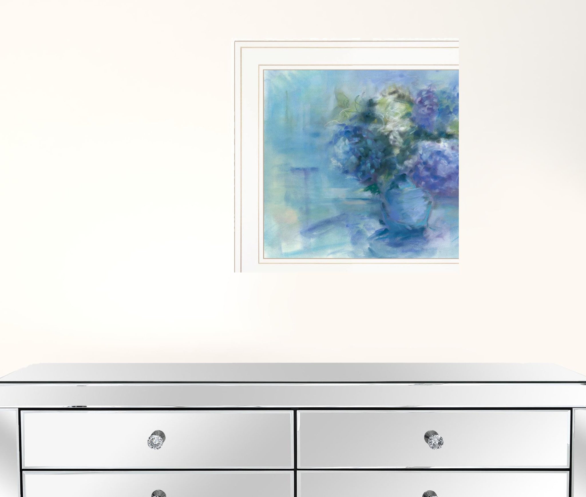 Set Of Two Susies Blue Bouquet 1 White Framed Print Wall Art