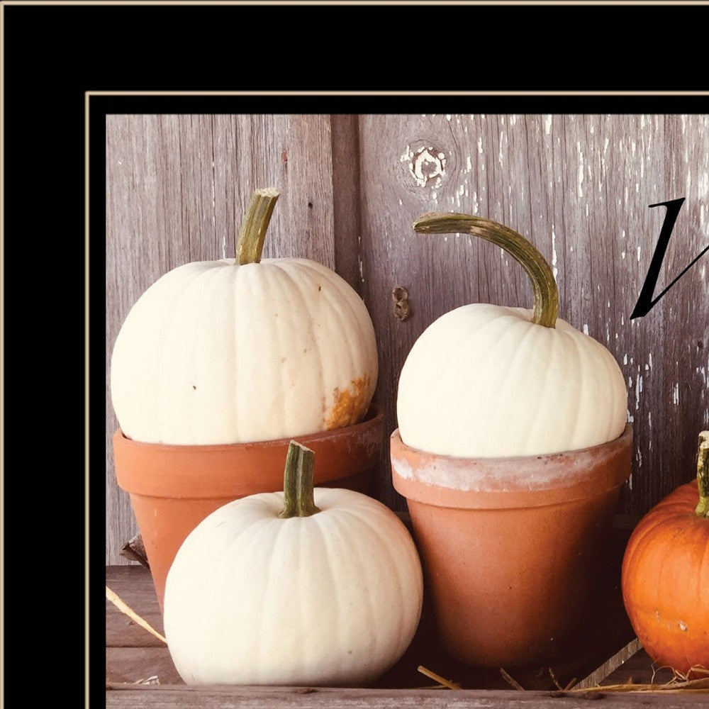 Welcome Pumpkin Shelf 2 Black Framed Print Wall Art