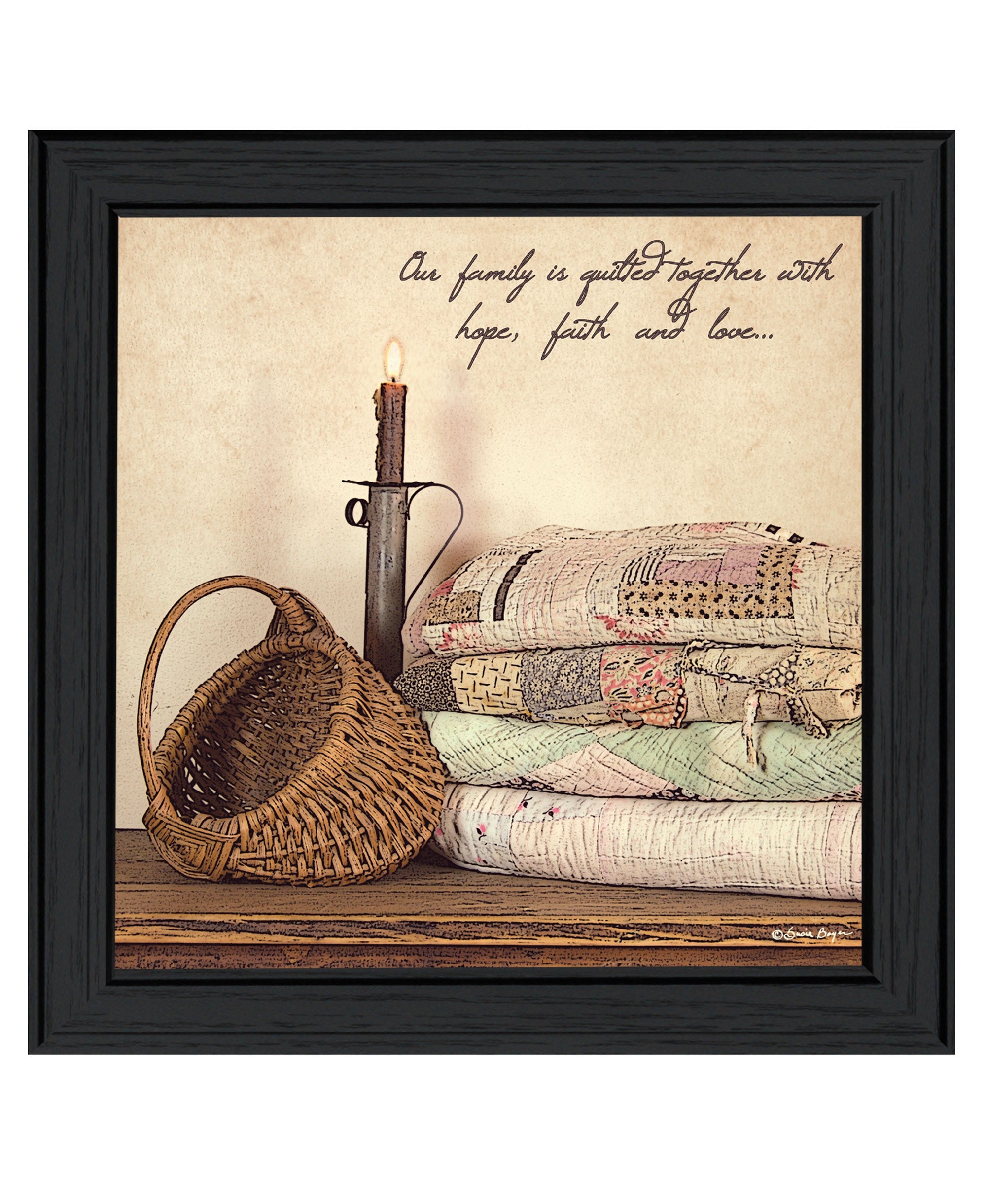 Quilted Family Inspriational Black Framed Print Wall Art