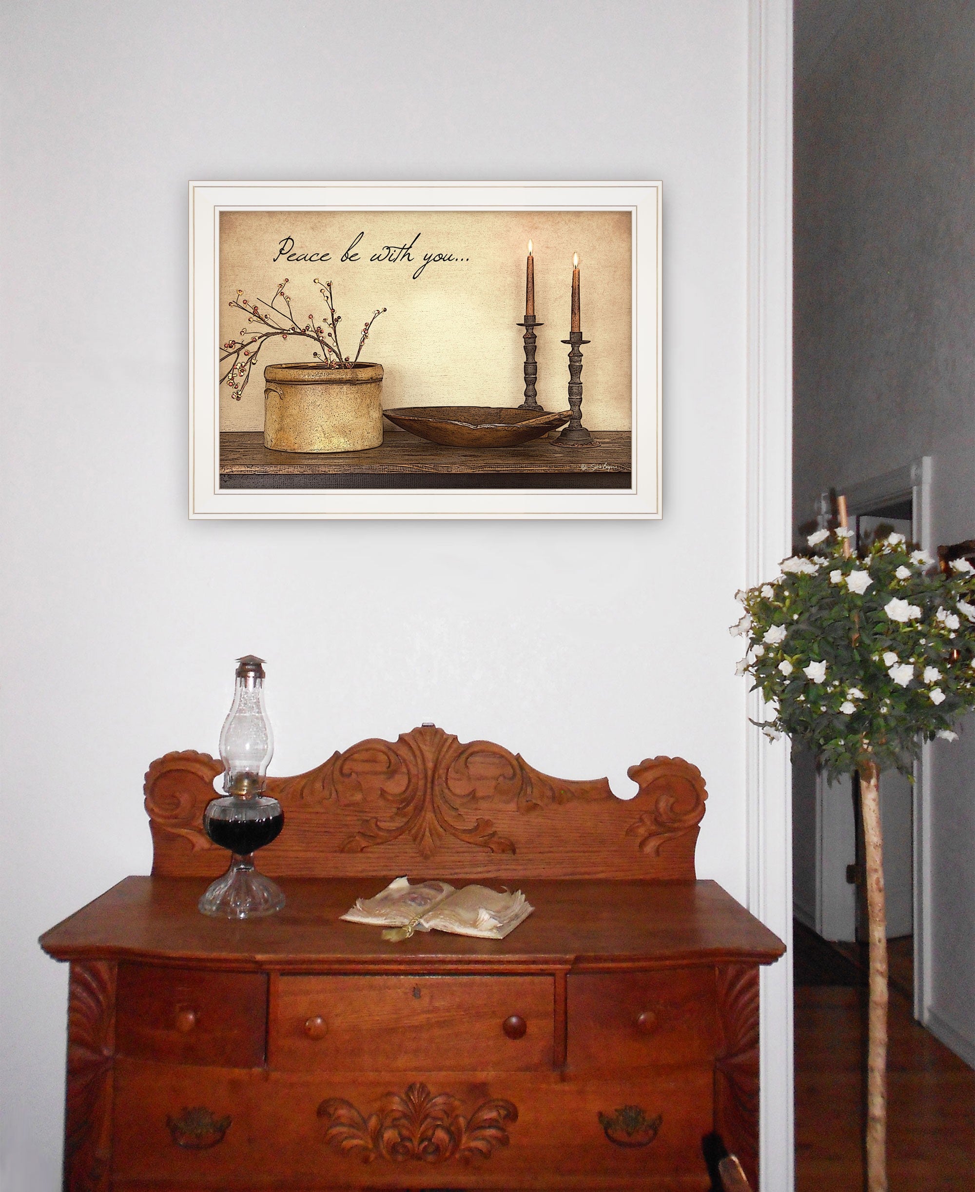 Peace Be With You 4 White Framed Print Wall Art