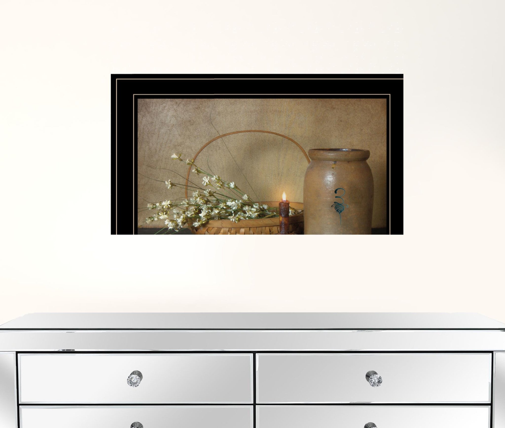 Basket Of Flowers 2 Black Framed Print Wall Art