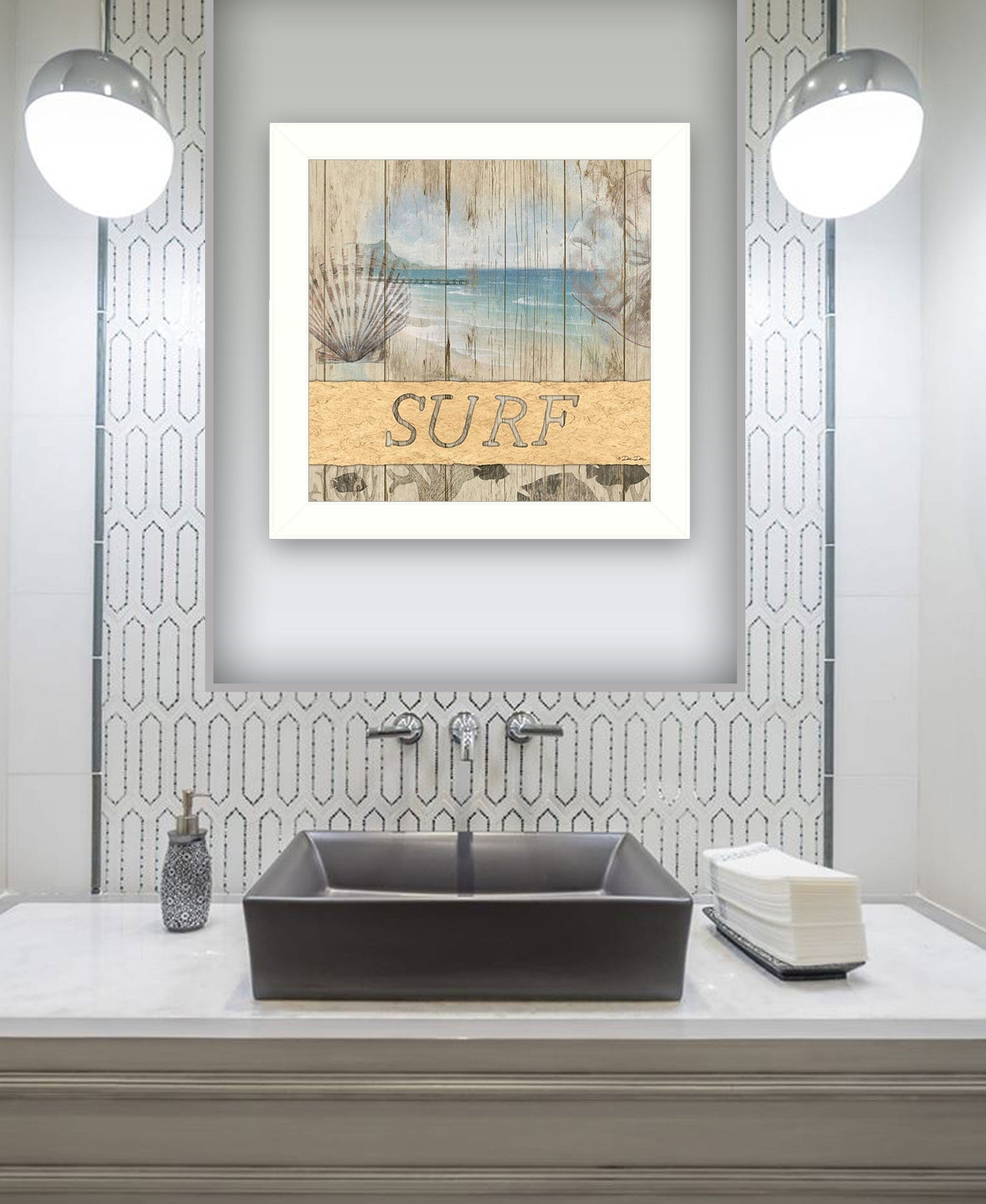 SURF White Framed Print Wall Art