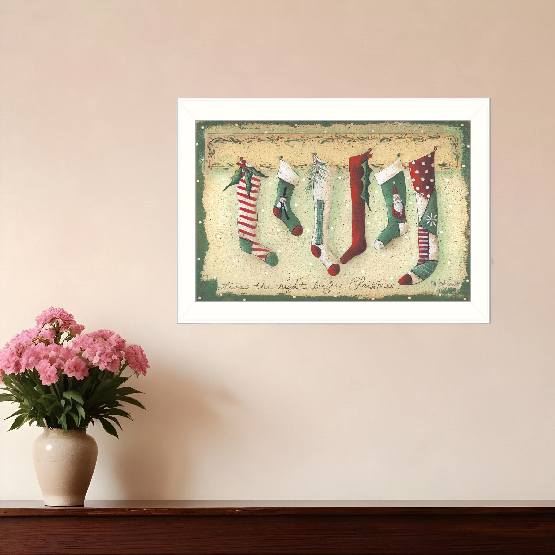 Stockings were hung White Framed Print Wall Art