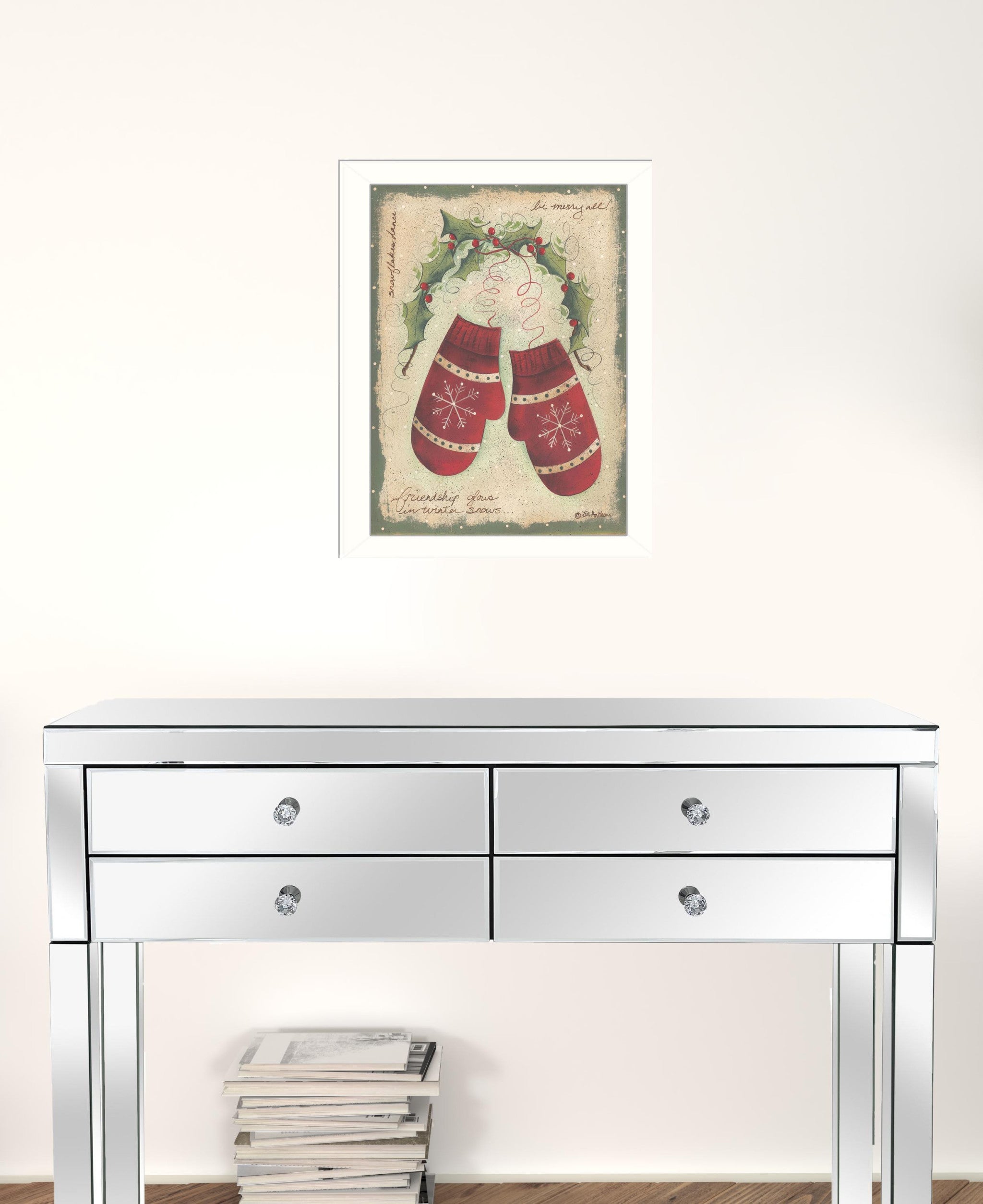 Merry Mittens White Framed Print Wall Art