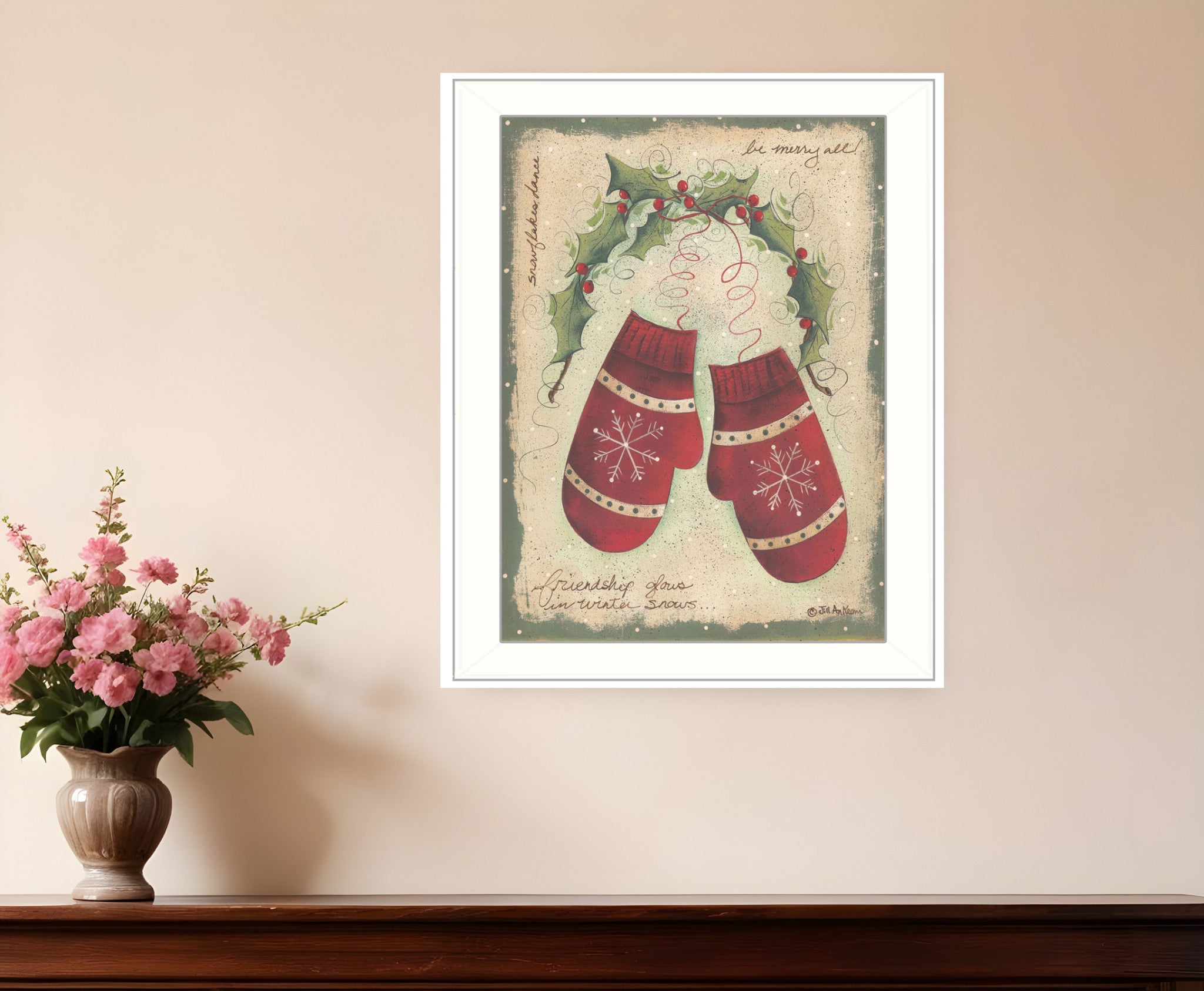 Merry Mittens White Framed Print Wall Art