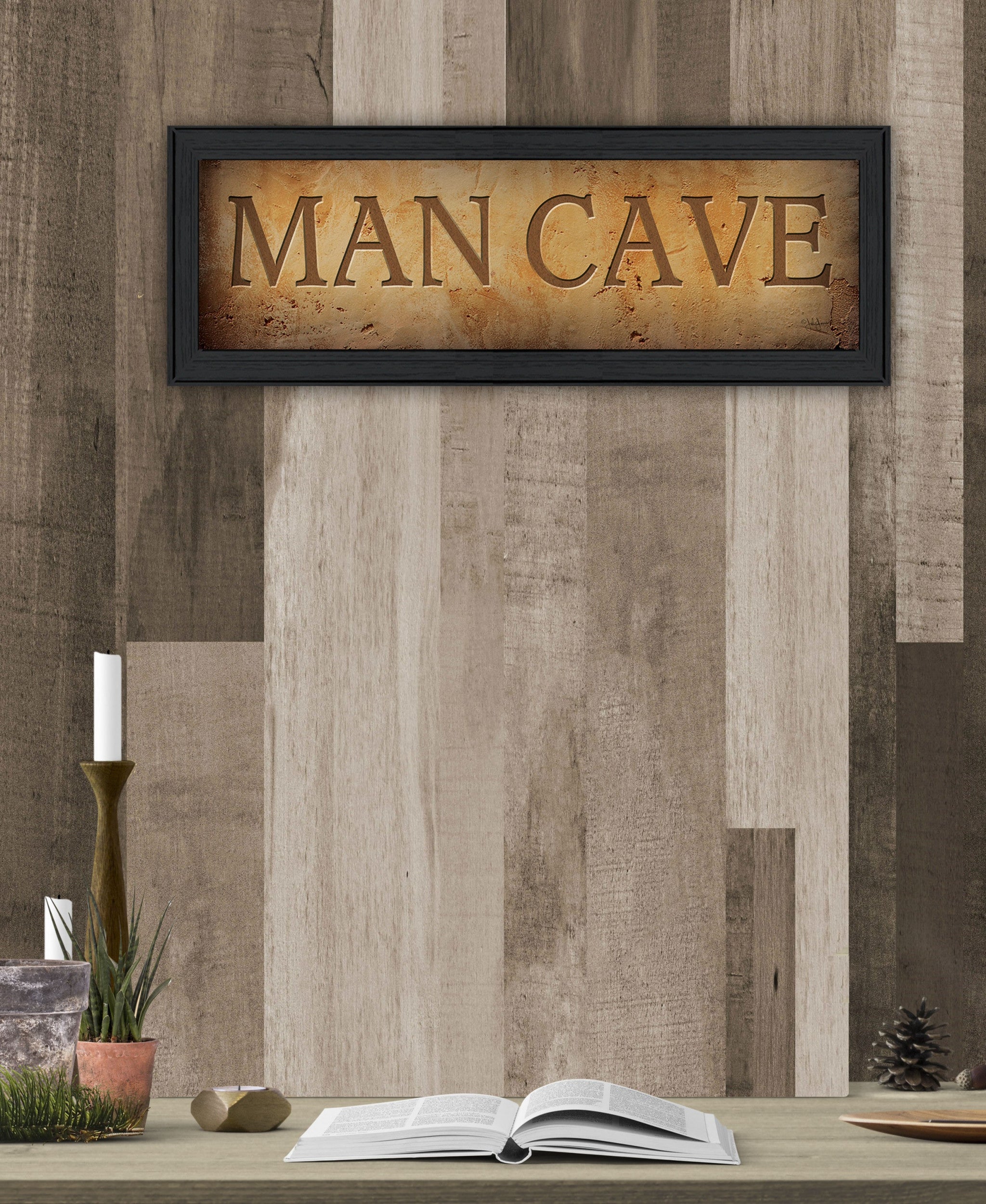 Man Cave 1 Black Framed Print Wall Art