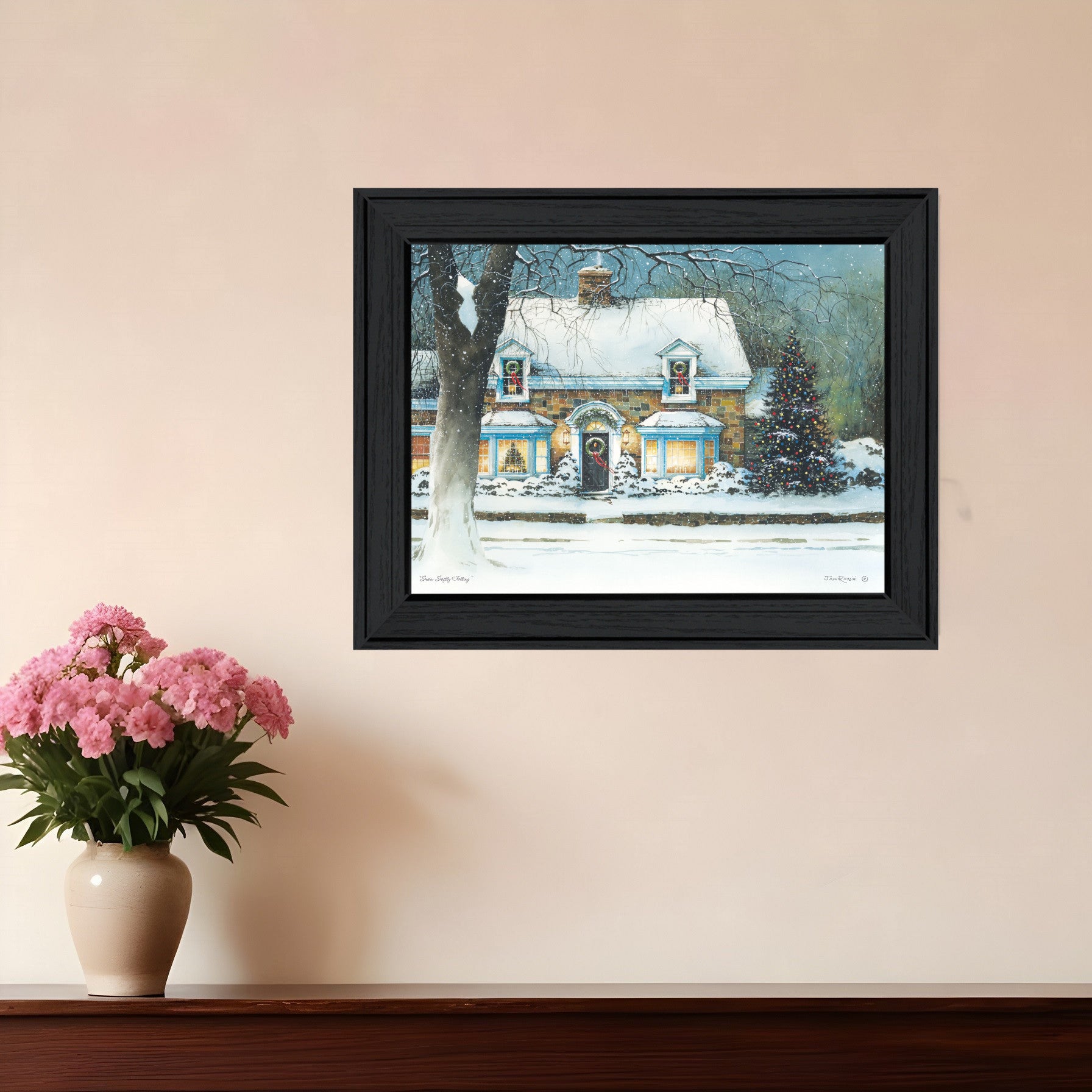 Snow Softly Falling 1 Black Framed Print Wall Art