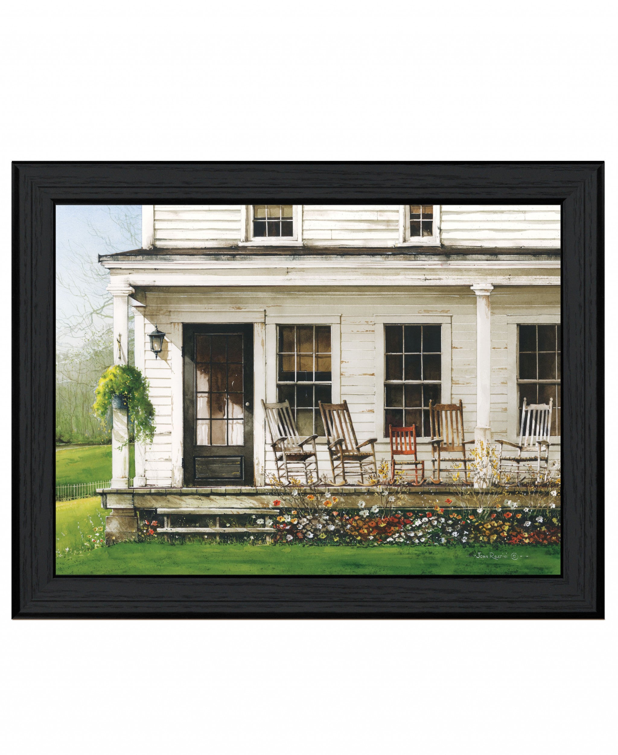 Back Porch Gathering 1 Black Framed Print Wall Art