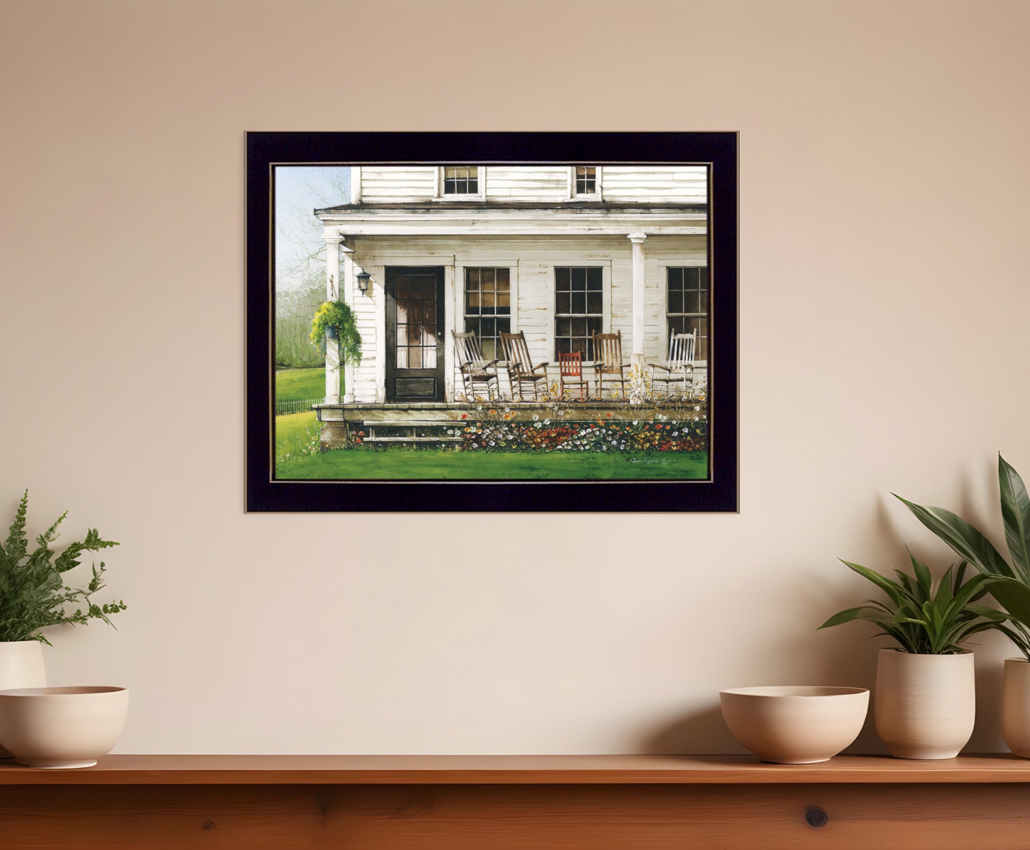 Back Porch Gathering 2 Black Framed Print Wall Art