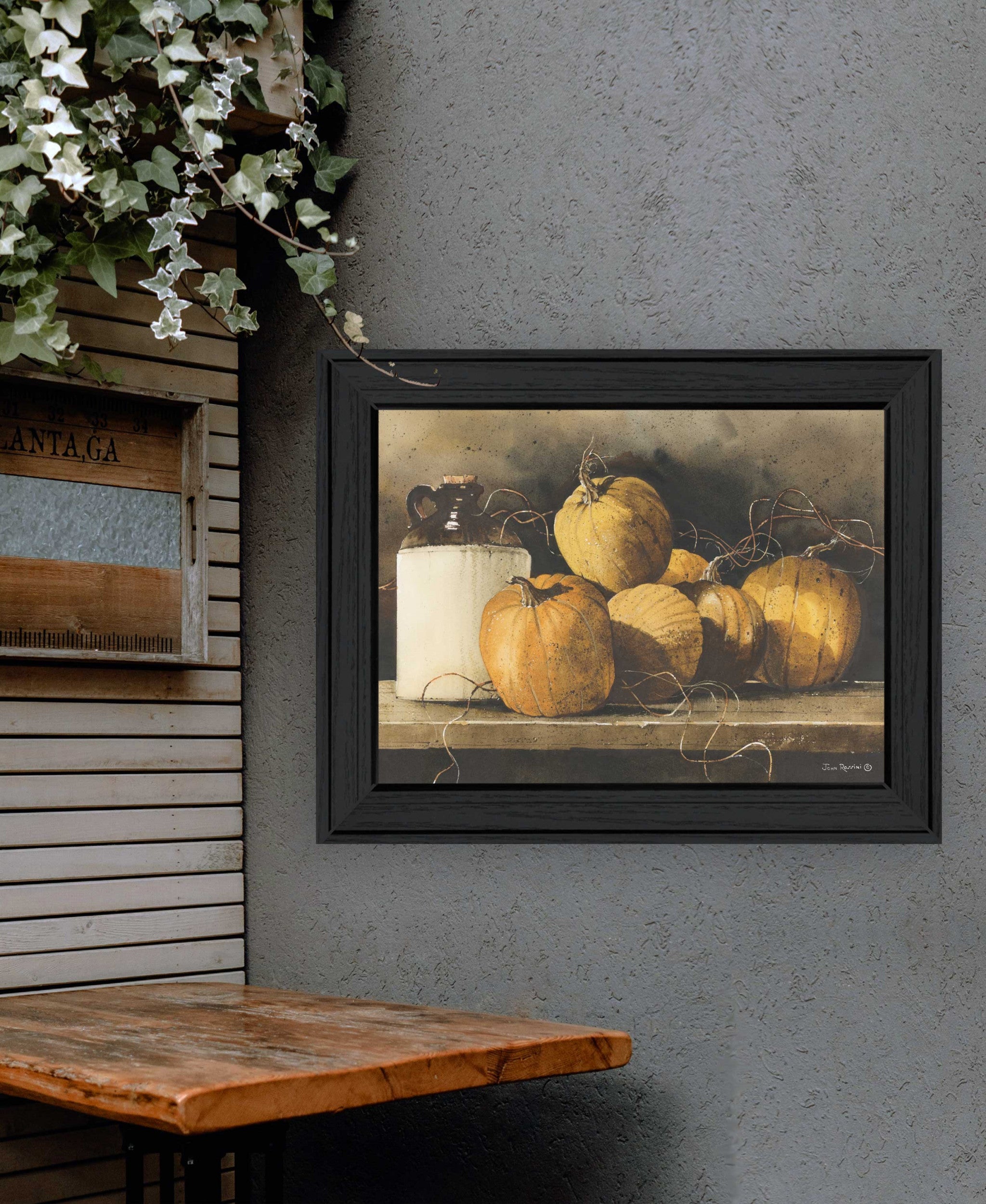 Jugs And Pumpkins 1 Black Framed Print Wall Art