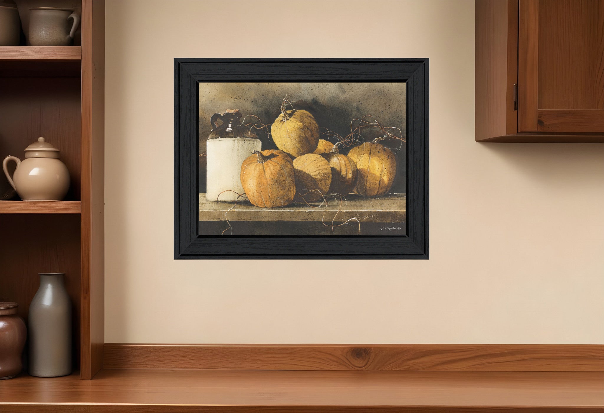 Jugs and Pumpkins 1 Black Framed Print Wall Art