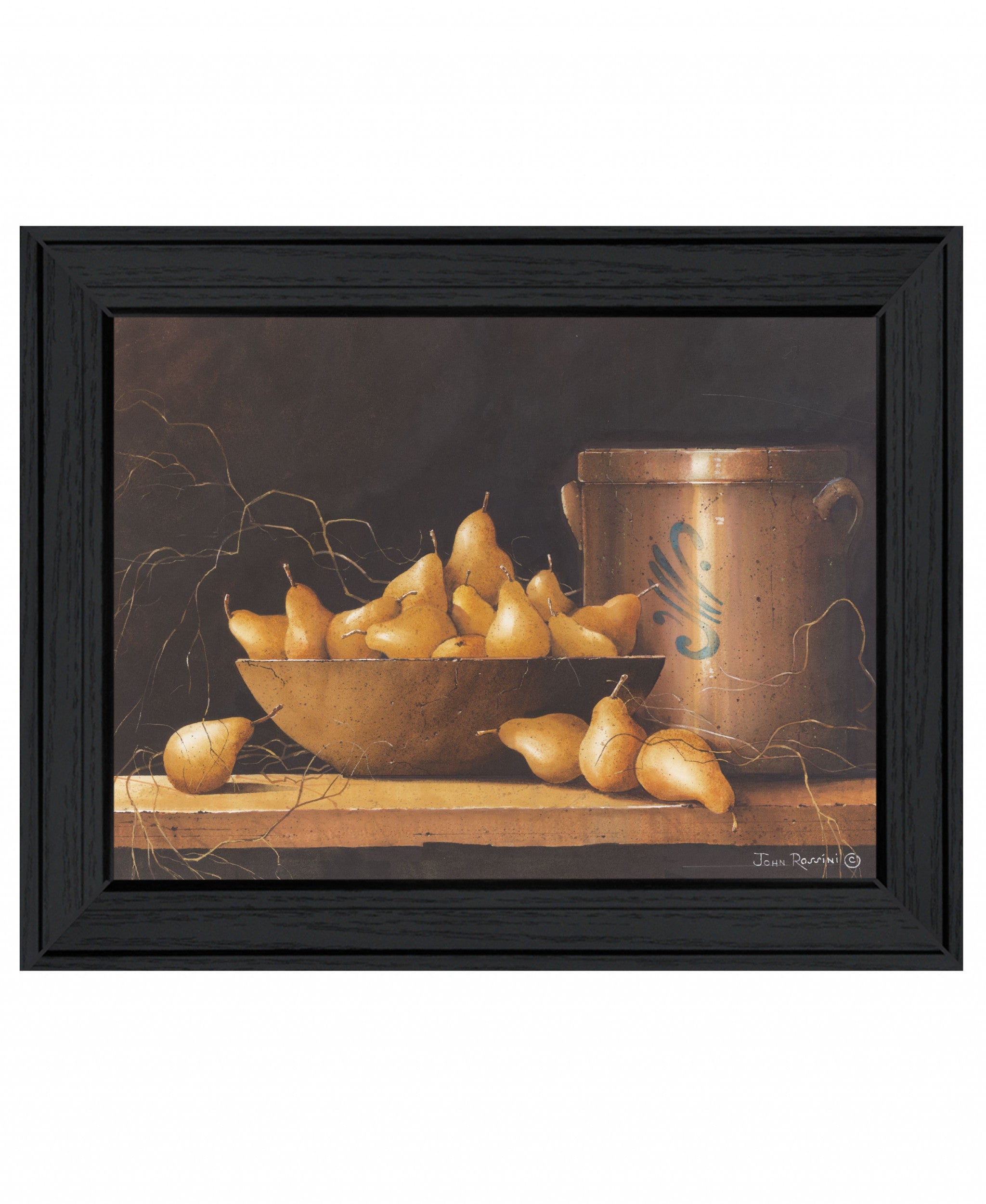 Pears And Crocks 1 Black Framed Print Wall Art