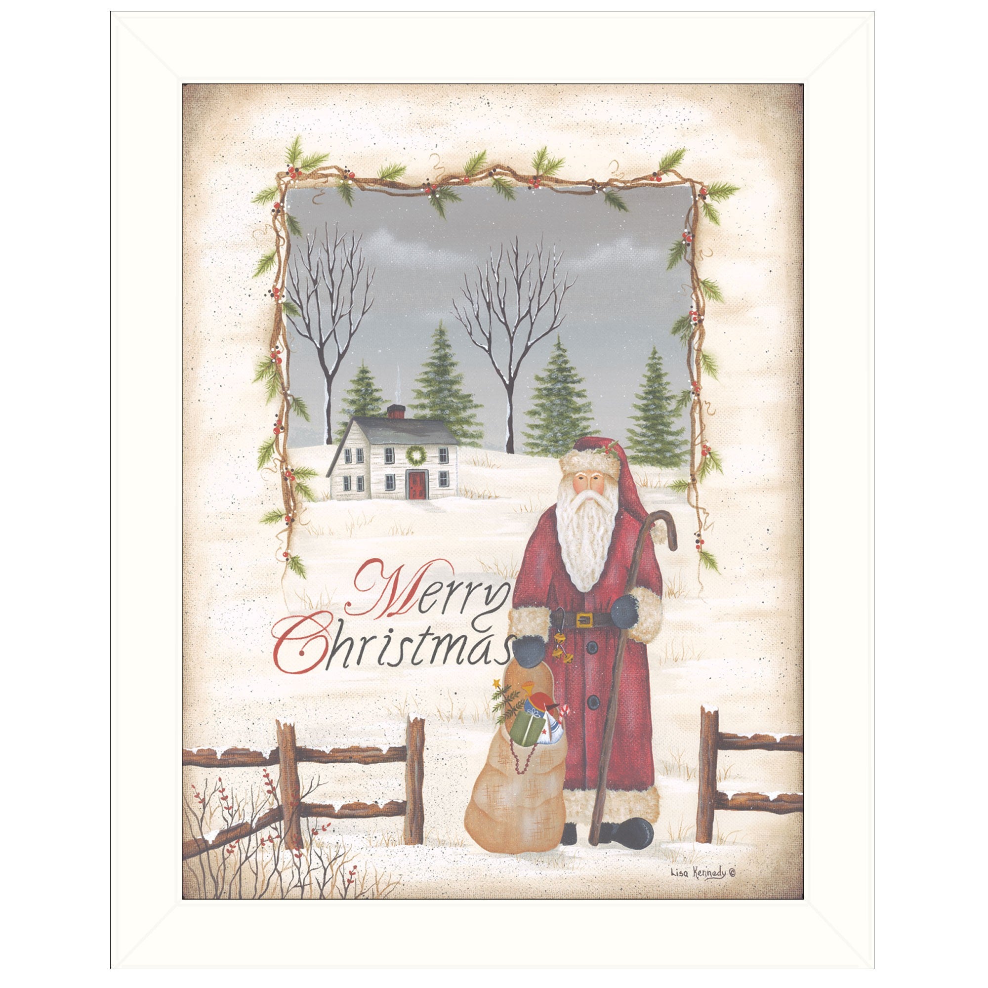 Merry Christmas White Framed Print Wall Art