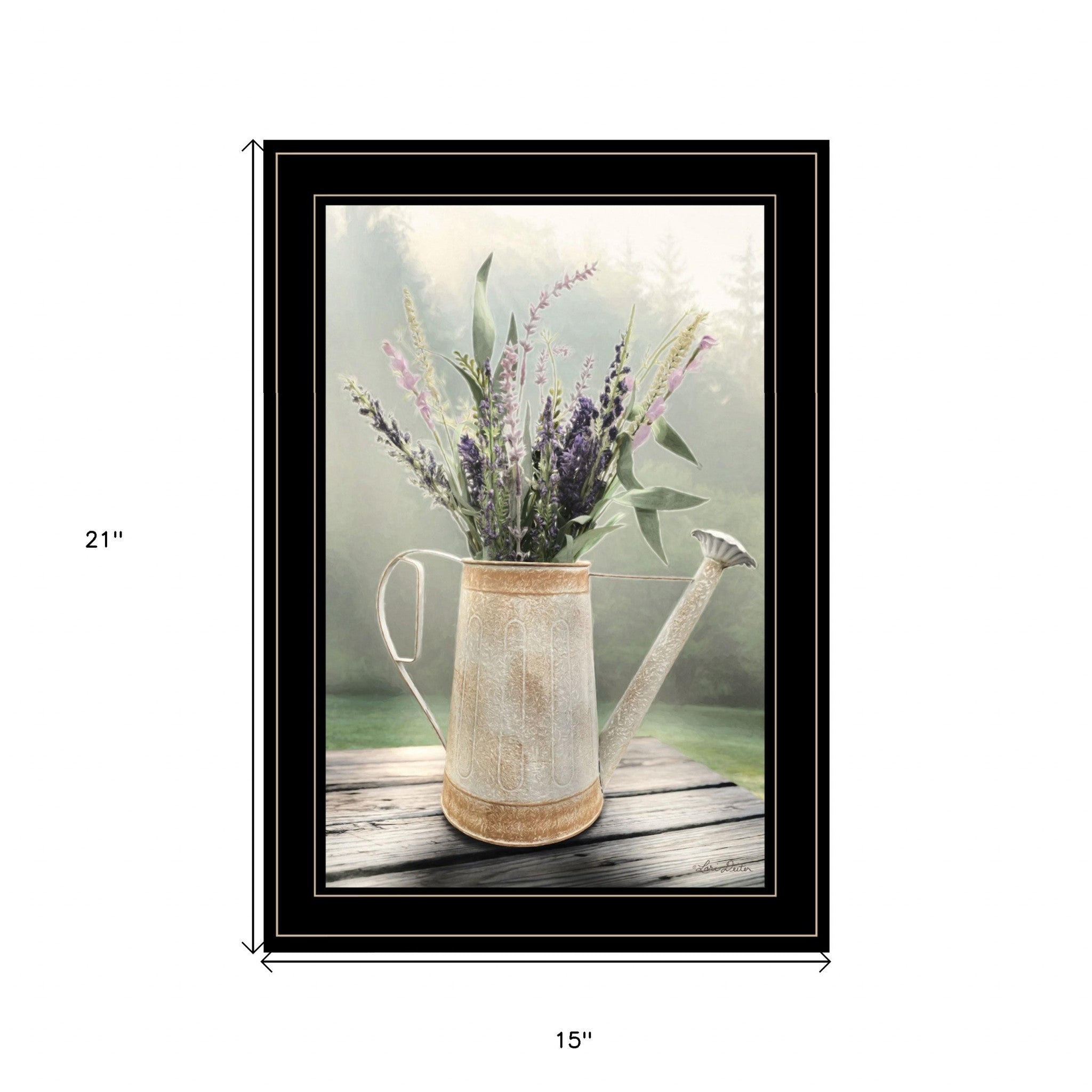 Lavender Watering Can 1 Black Framed Print Wall Art