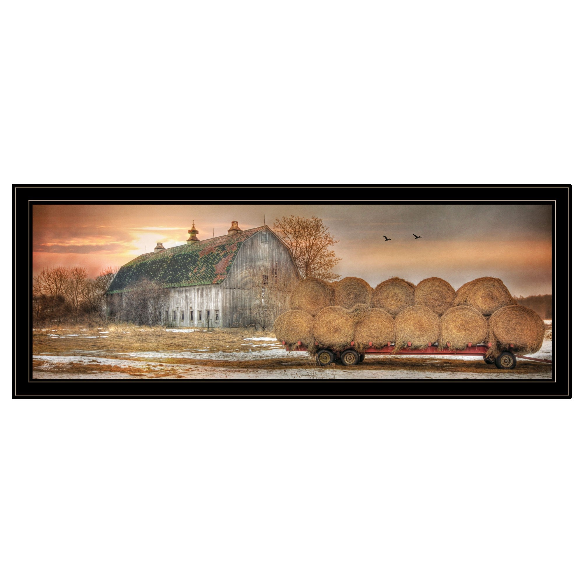 Sunset on the Farm 2 Black Framed Print Wall Art