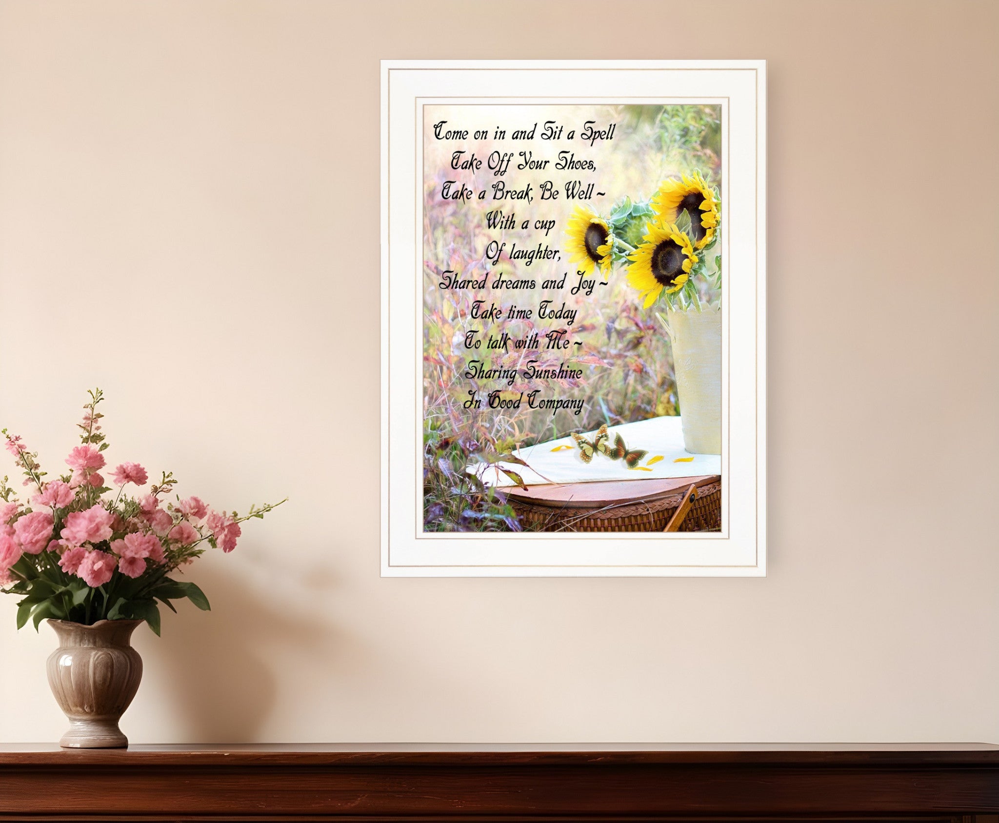 Sharing Sunshine 2 White Framed Print Wall Art