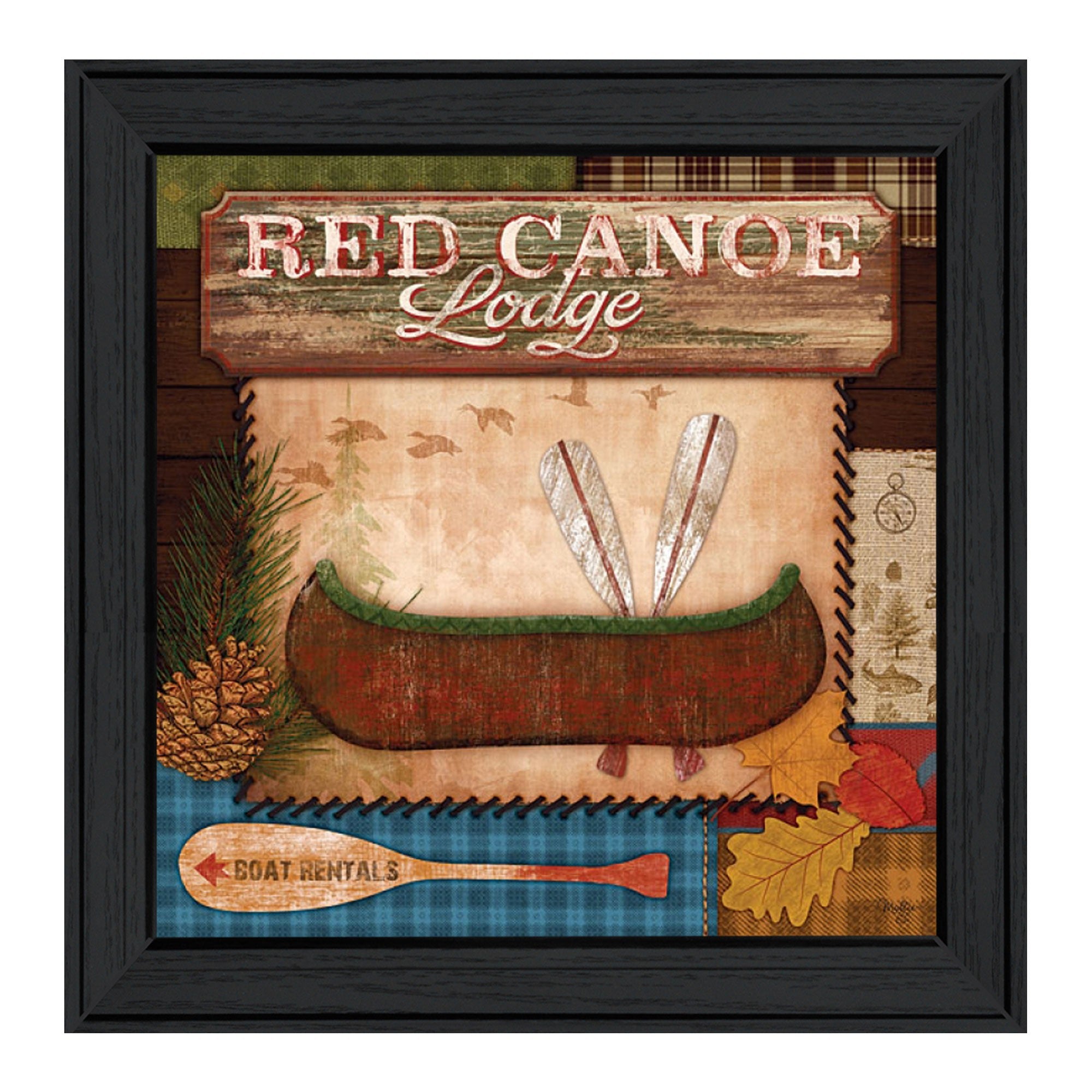 Red Canoe Lodge 2 Black Framed Print Wall Art