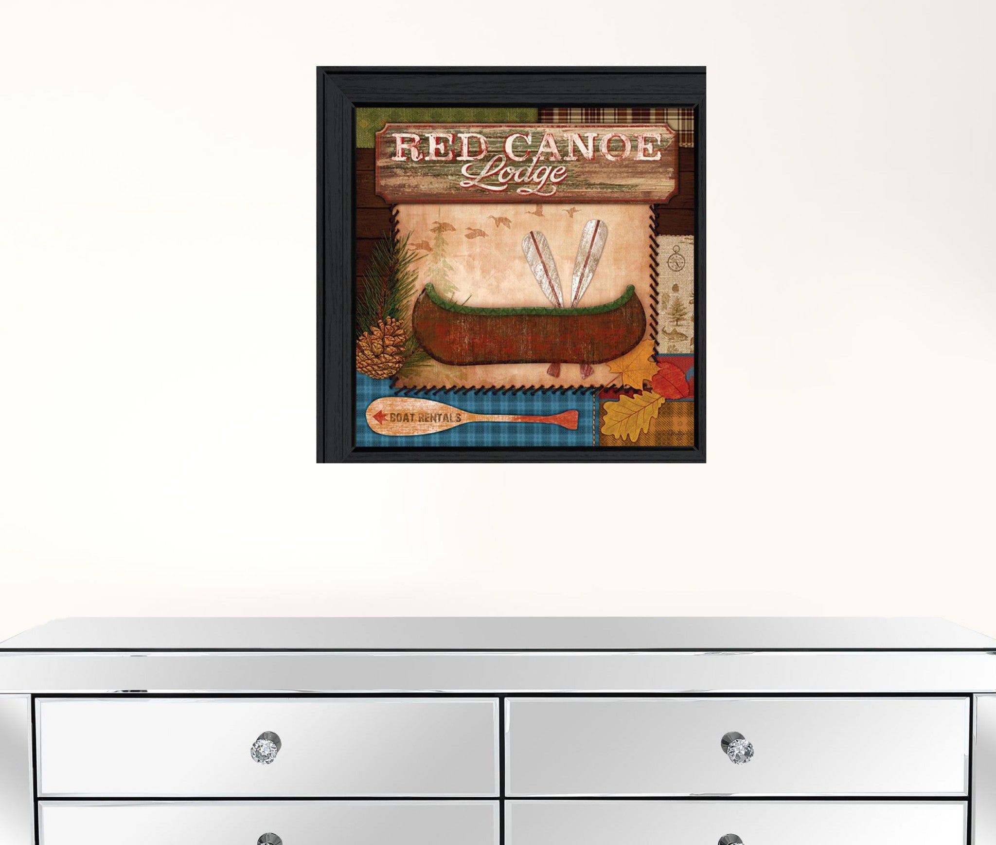 Red Canoe Lodge 2 Black Framed Print Wall Art