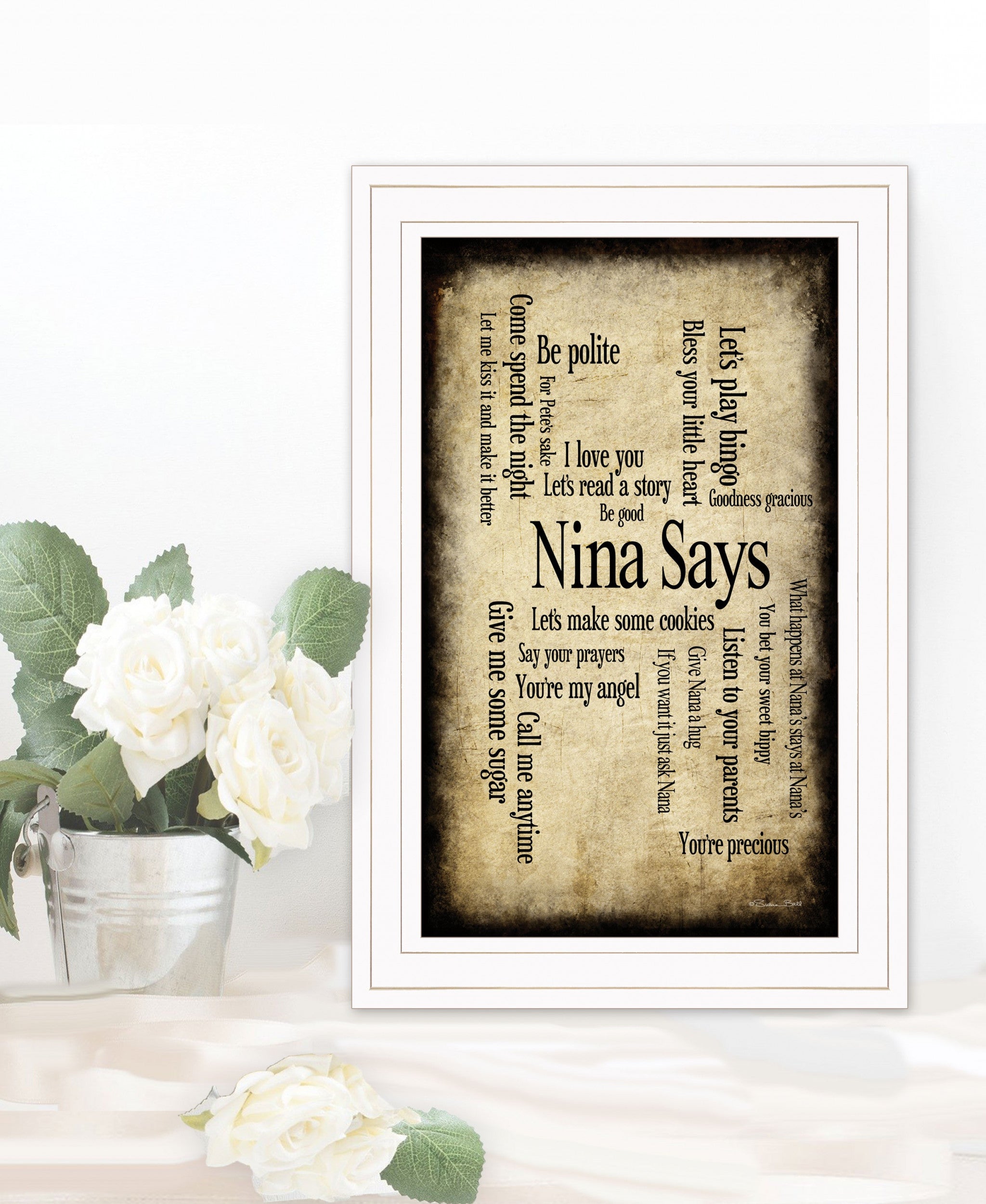 Nina Says 1 White Framed Print Wall Art