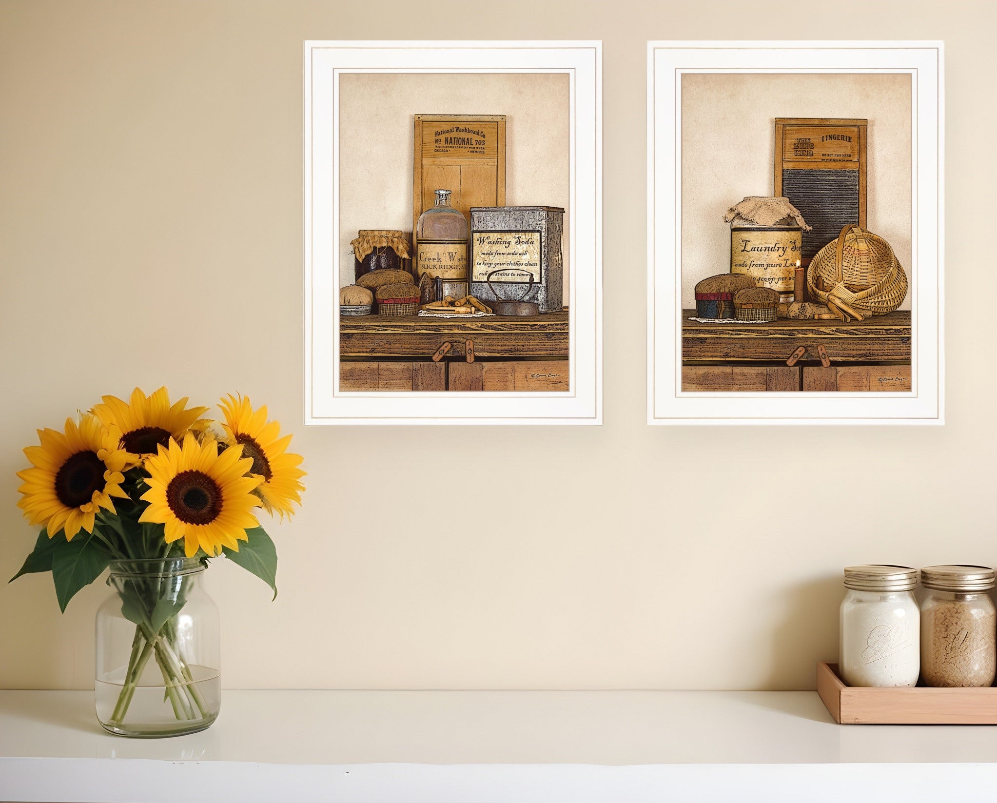 Set Of Two Creek Water Laundry White Framed Print Bathroom Wall Art