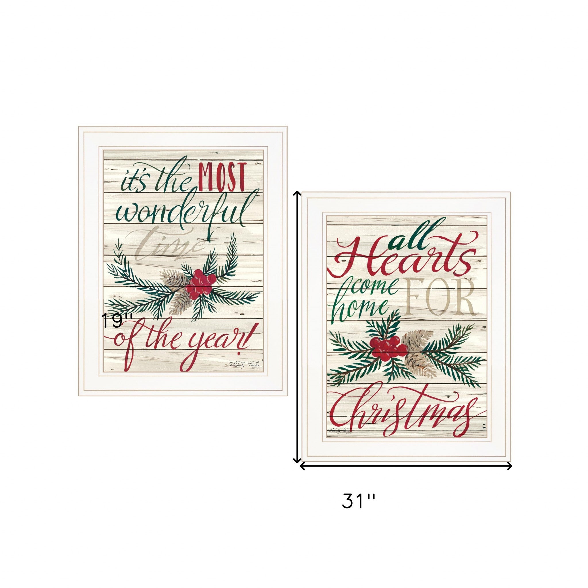 Set Of Two All Hearts Come Home For Christmas 1 White Framed Print Wall Art