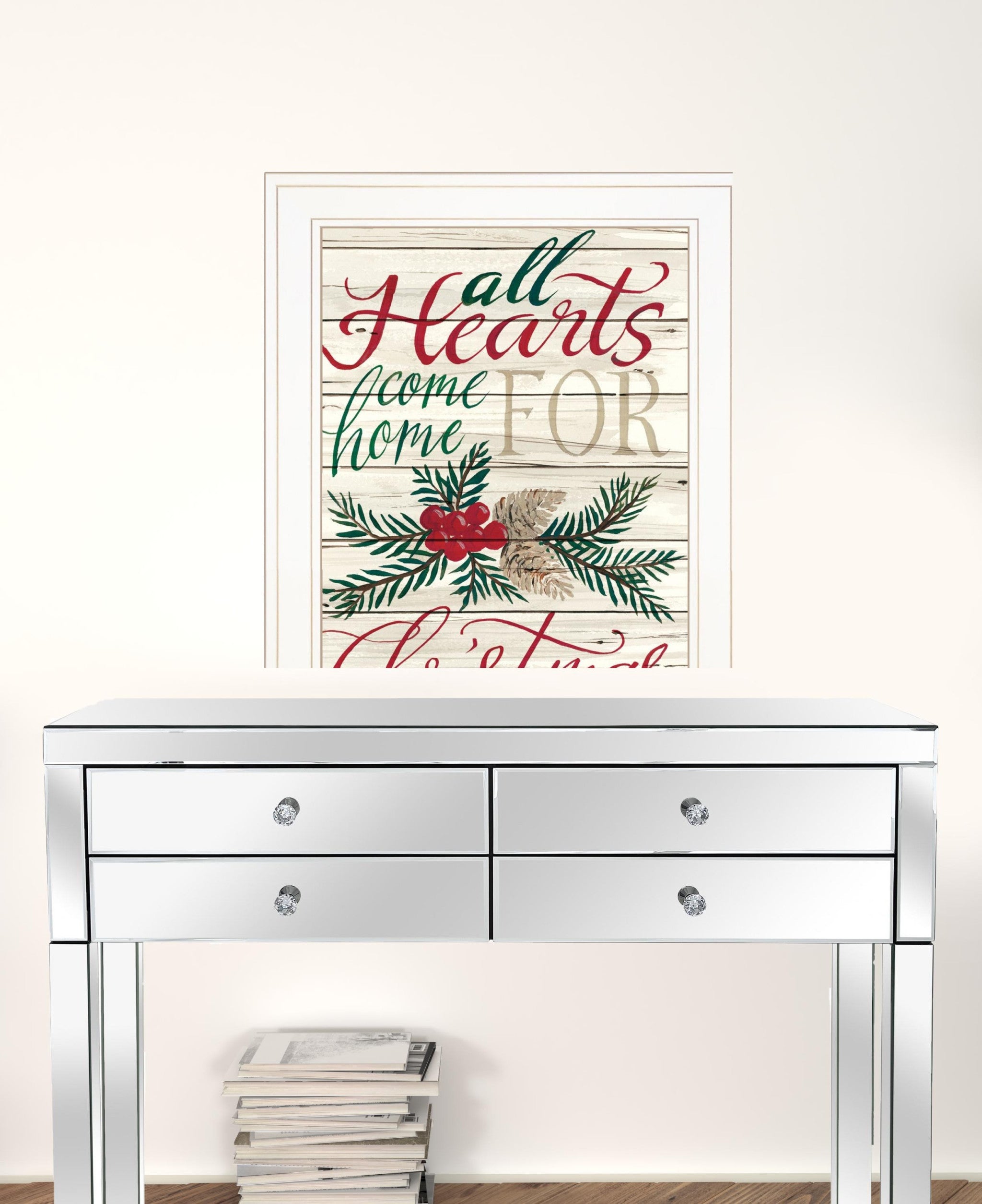 Set Of Two All Hearts Come Home For Christmas 1 White Framed Print Wall Art