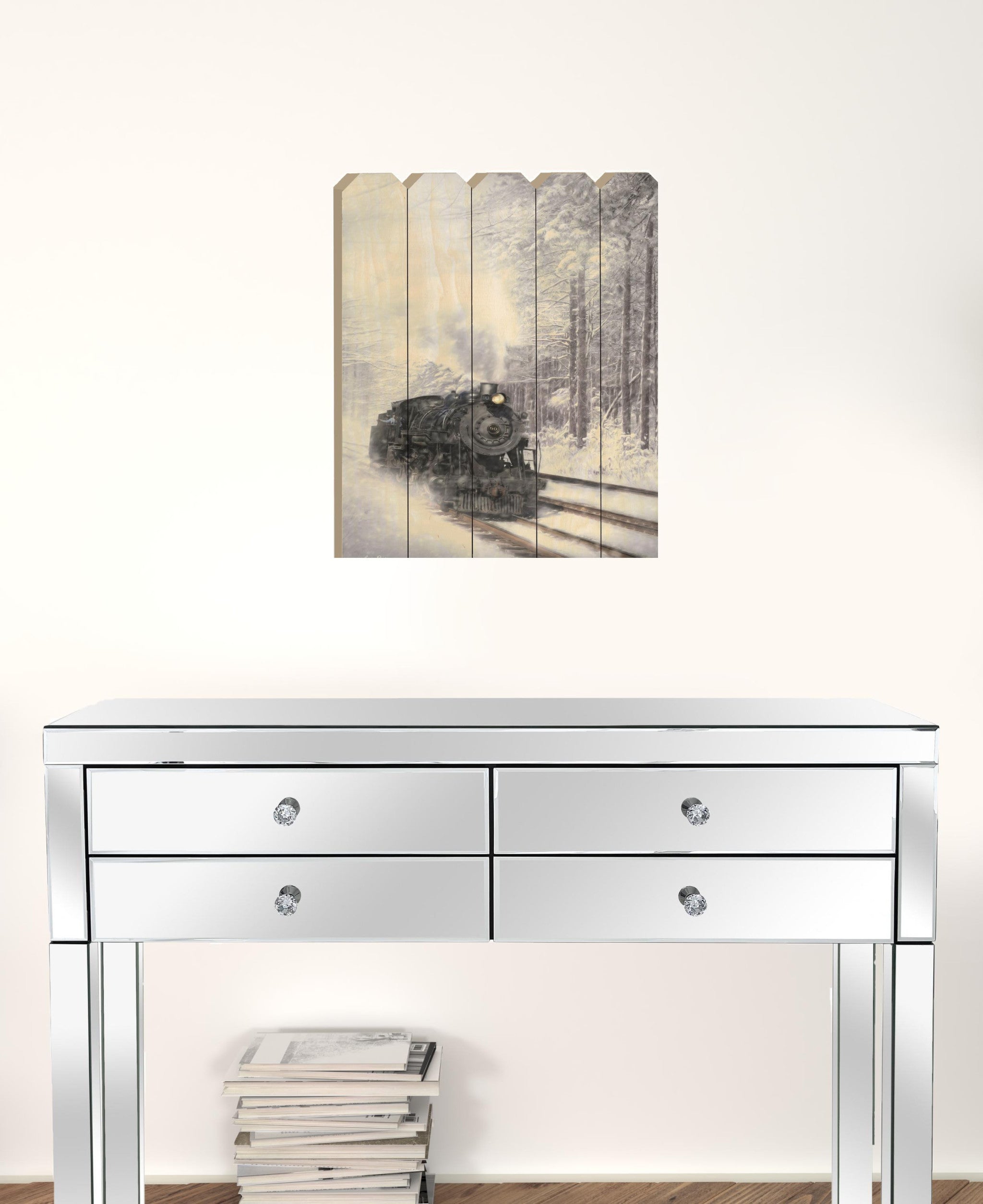 Snowy Locomotive Unframed Picket Fence Wall Art