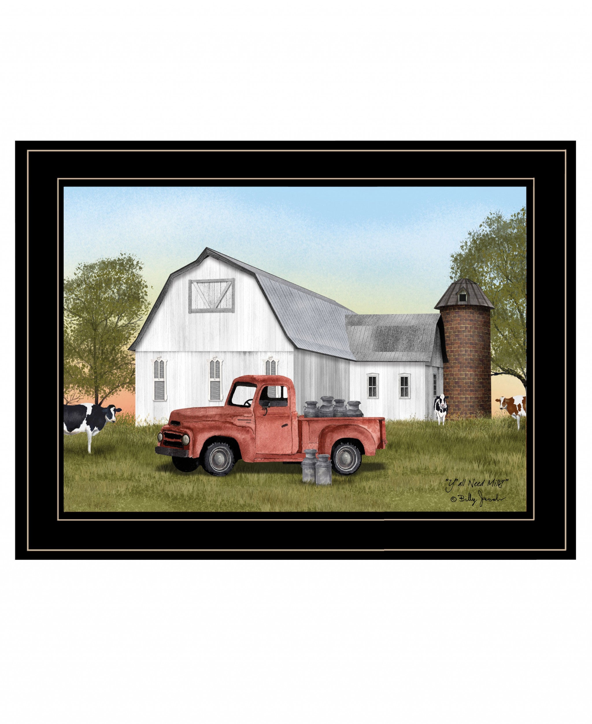 Red Milk Truck on the Farm Black Framed Print Wall Art