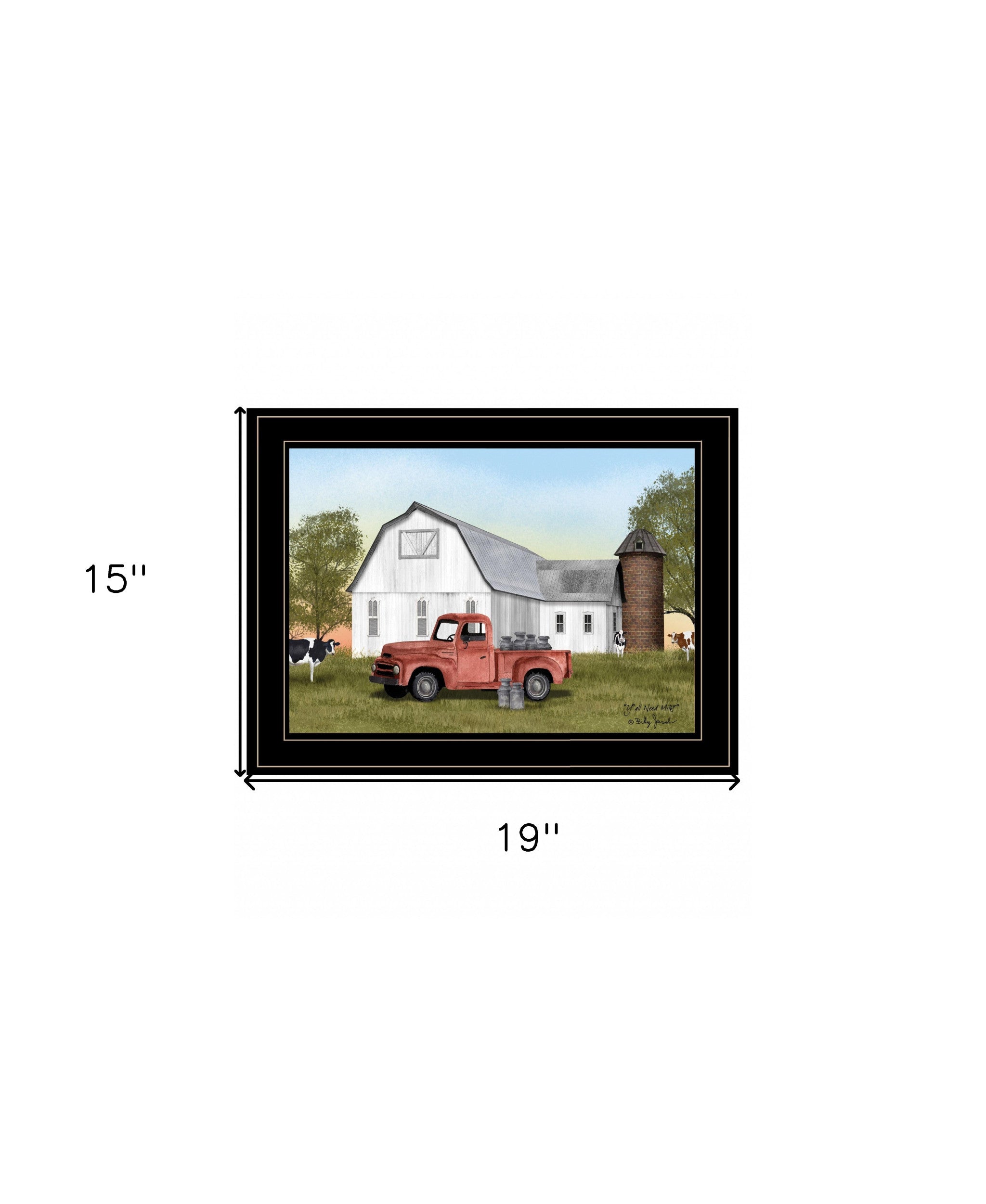 Red Milk Truck on the Farm Black Framed Print Wall Art