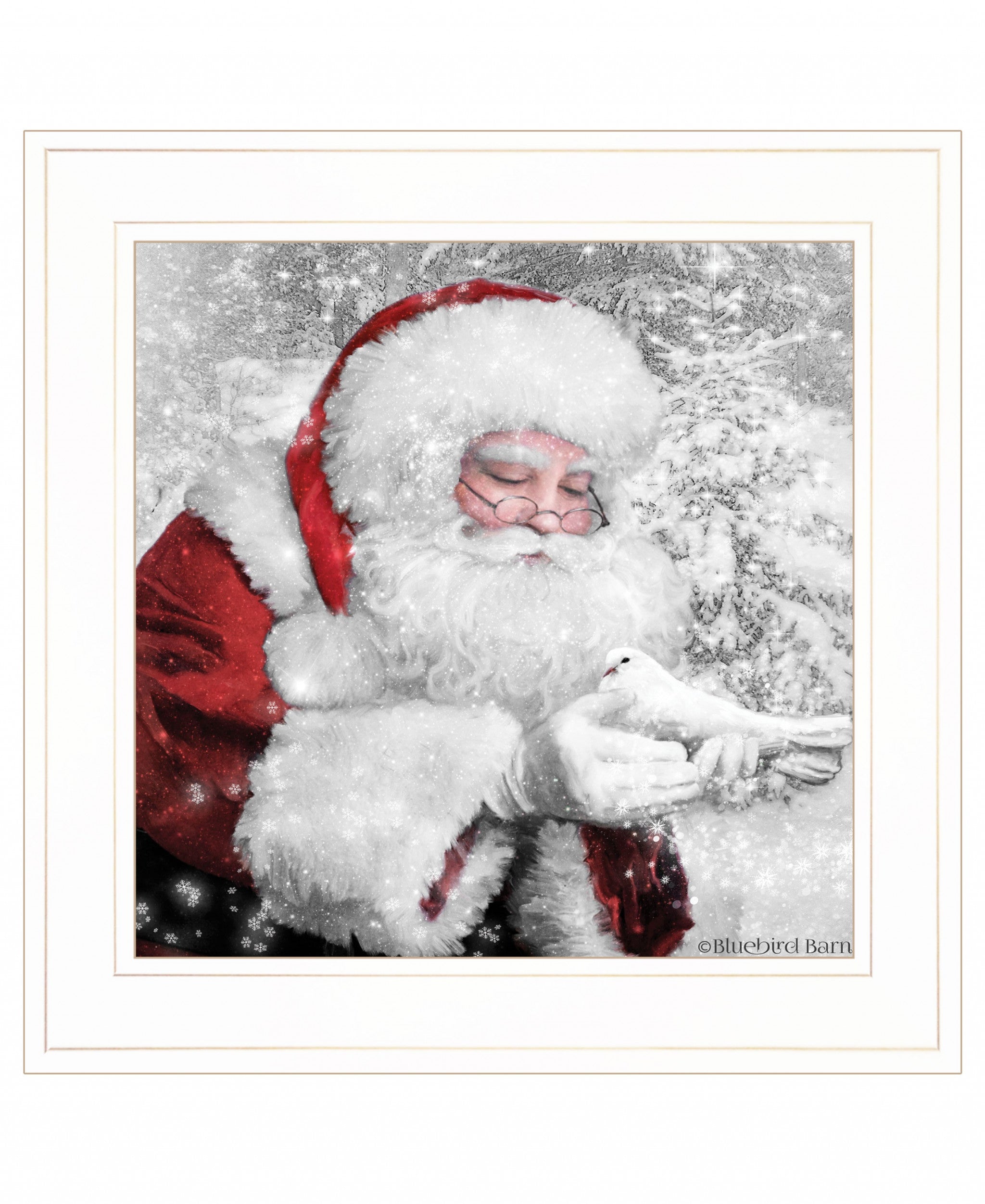 Santas Little Friends 3 White Framed Print Wall Art