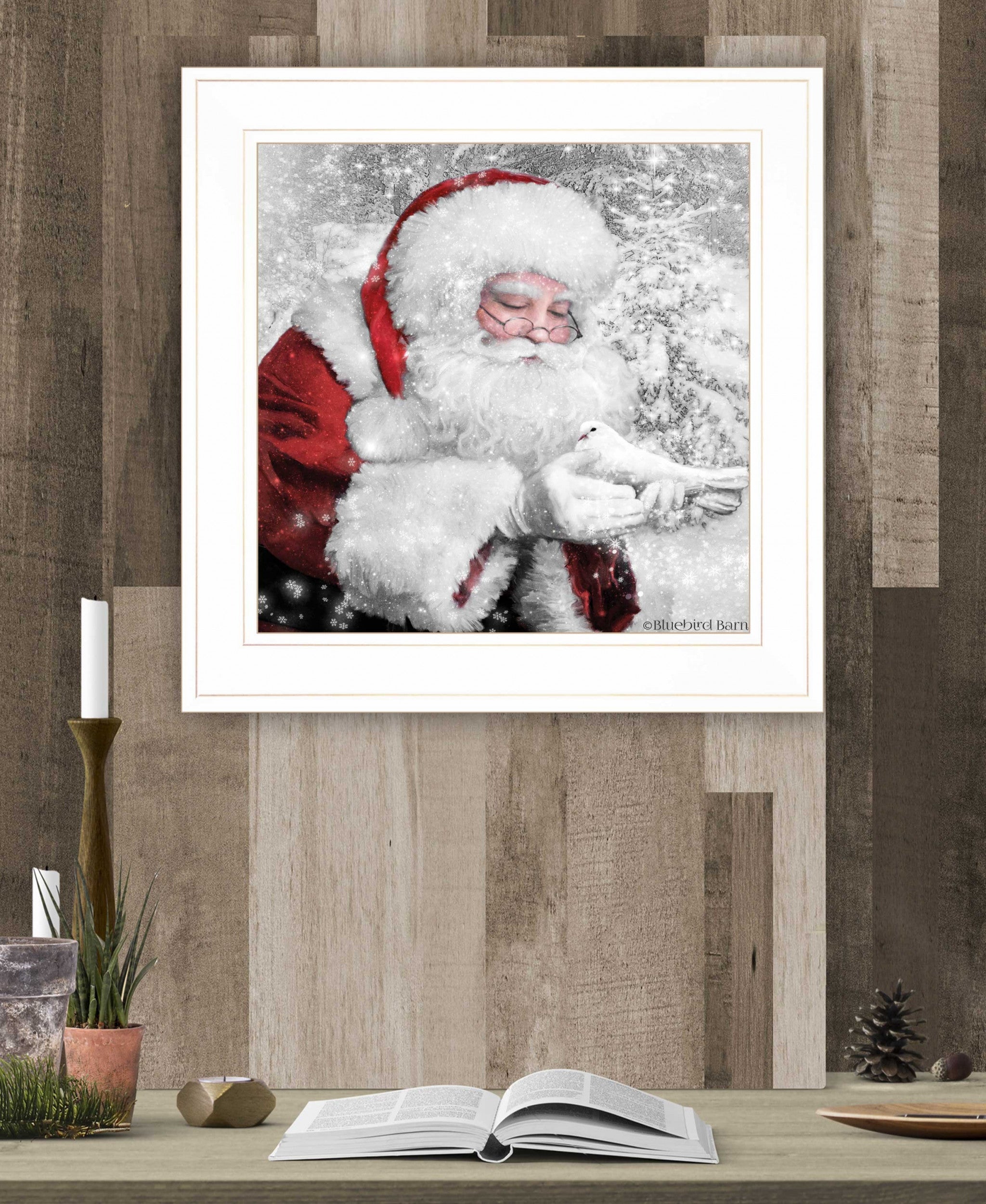 Santas Little Friends 3 White Framed Print Wall Art