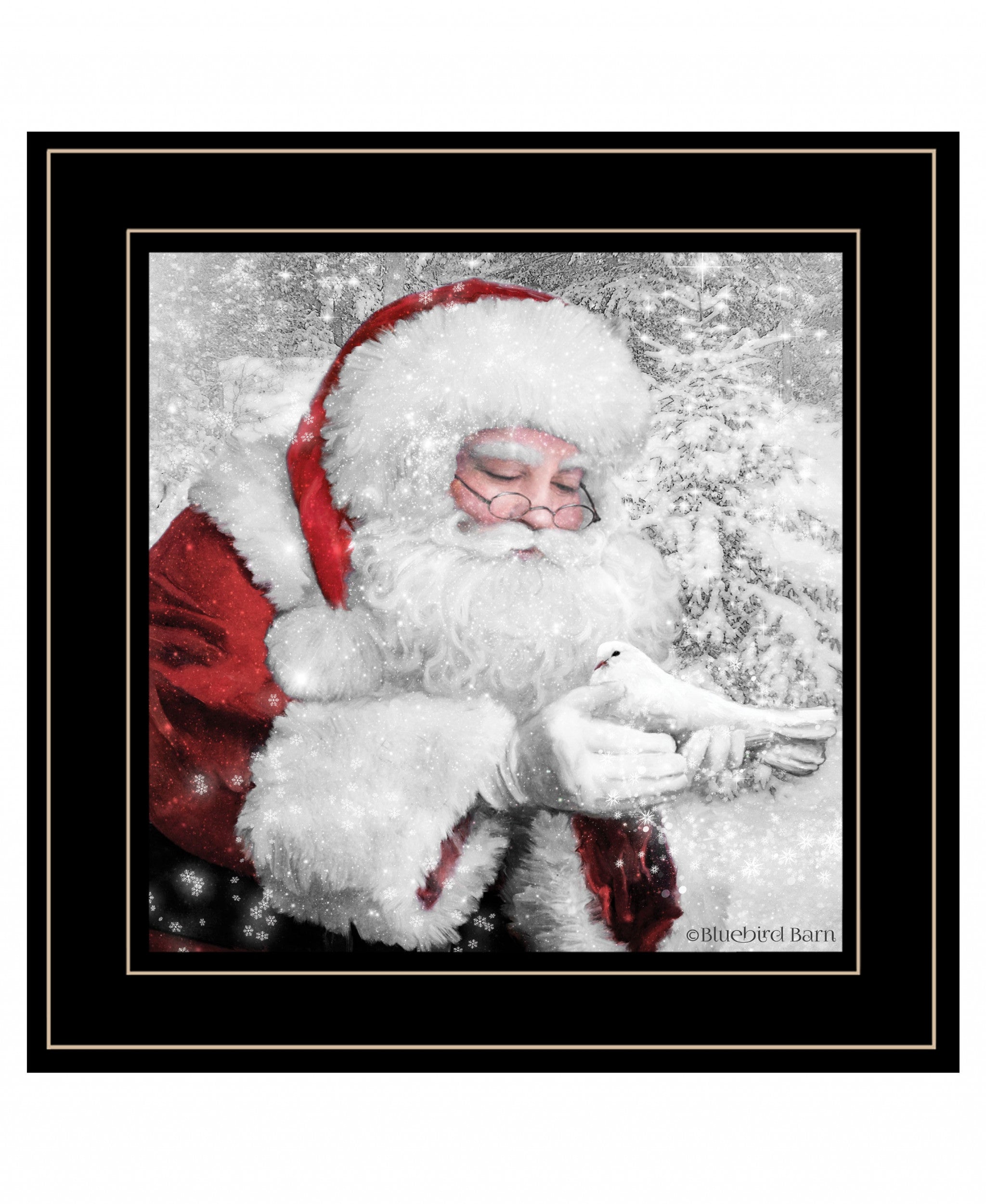 Santas Little Friends 5 Black Framed Print Wall Art