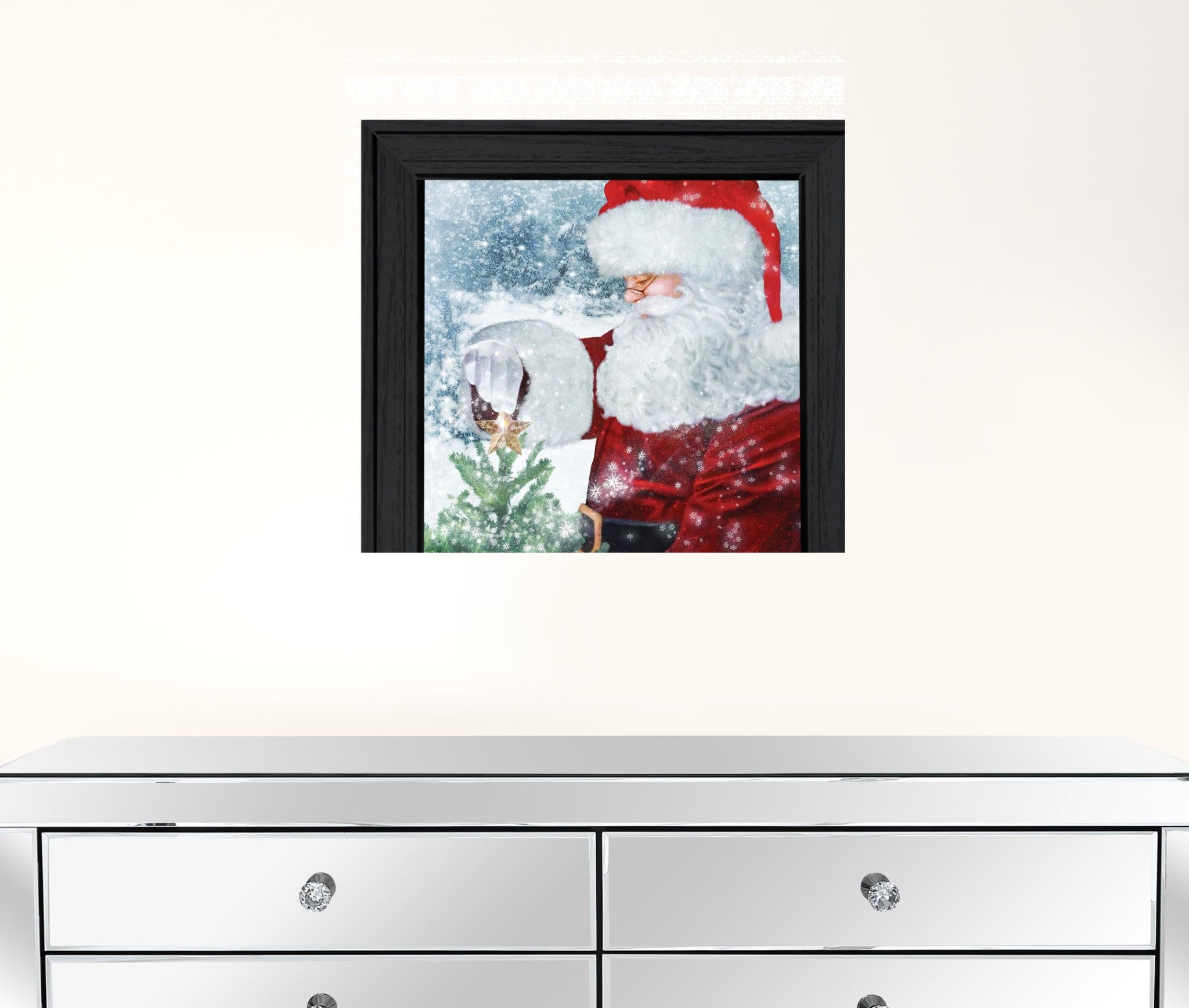 Santas Tree Star 2 Black Framed Print Wall Art