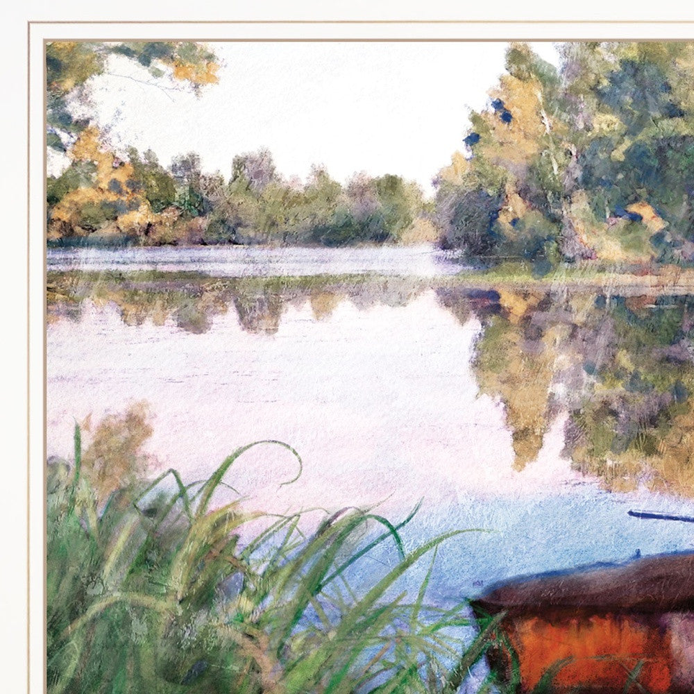 Rowboat Pond Landscape 2 White Framed Print Wall Art