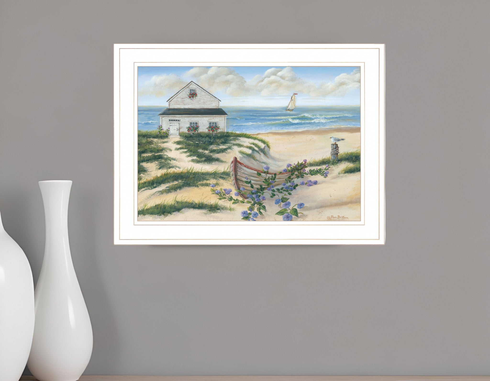 Beach Cottage II 2 White Framed Print Wall Art