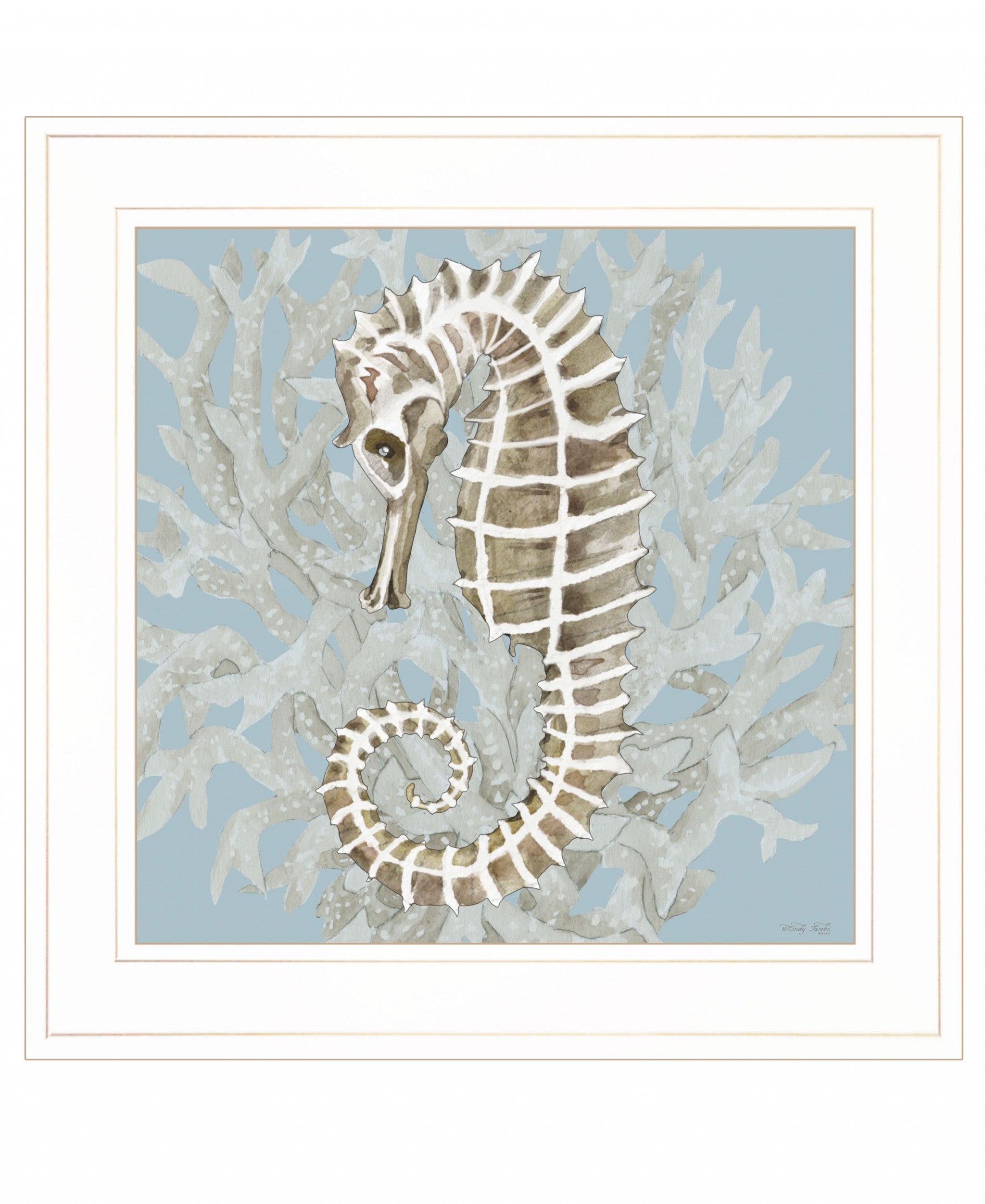 Coral Seahorse II 2 White Framed Print Wall Art