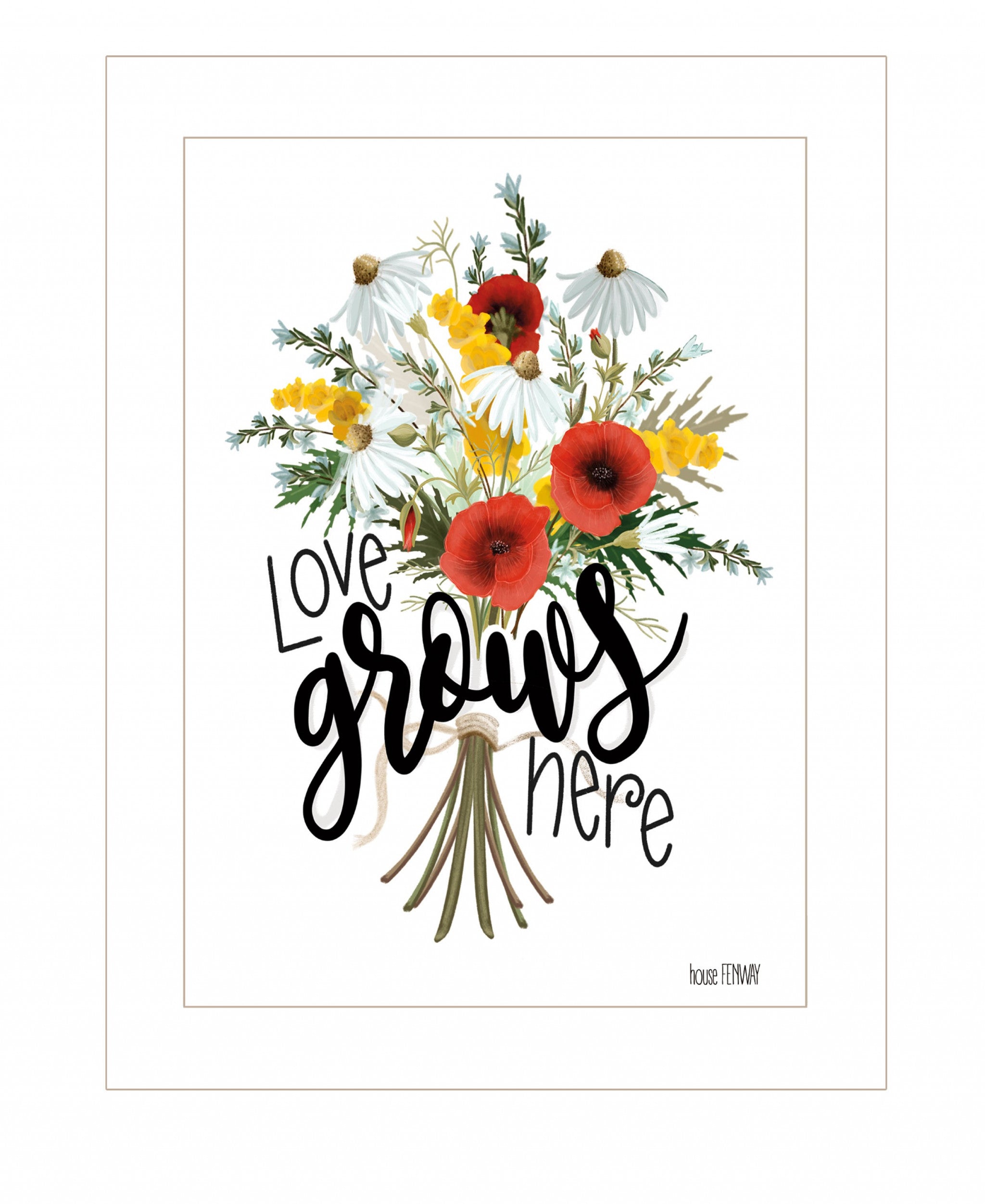 Love Grows Here 2 White Framed Print Wall Art