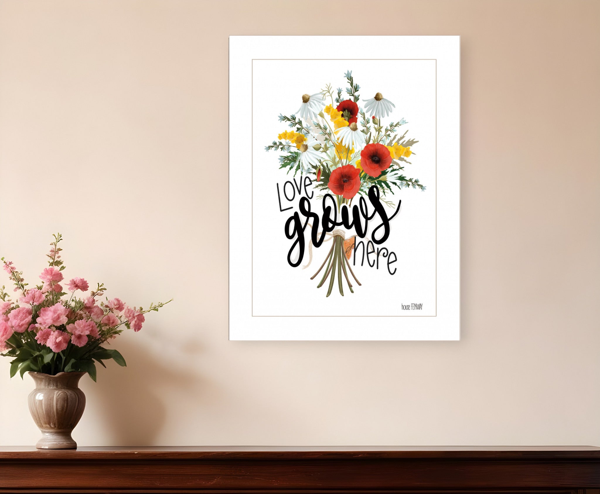 Love Grows Here 2 White Framed Print Wall Art