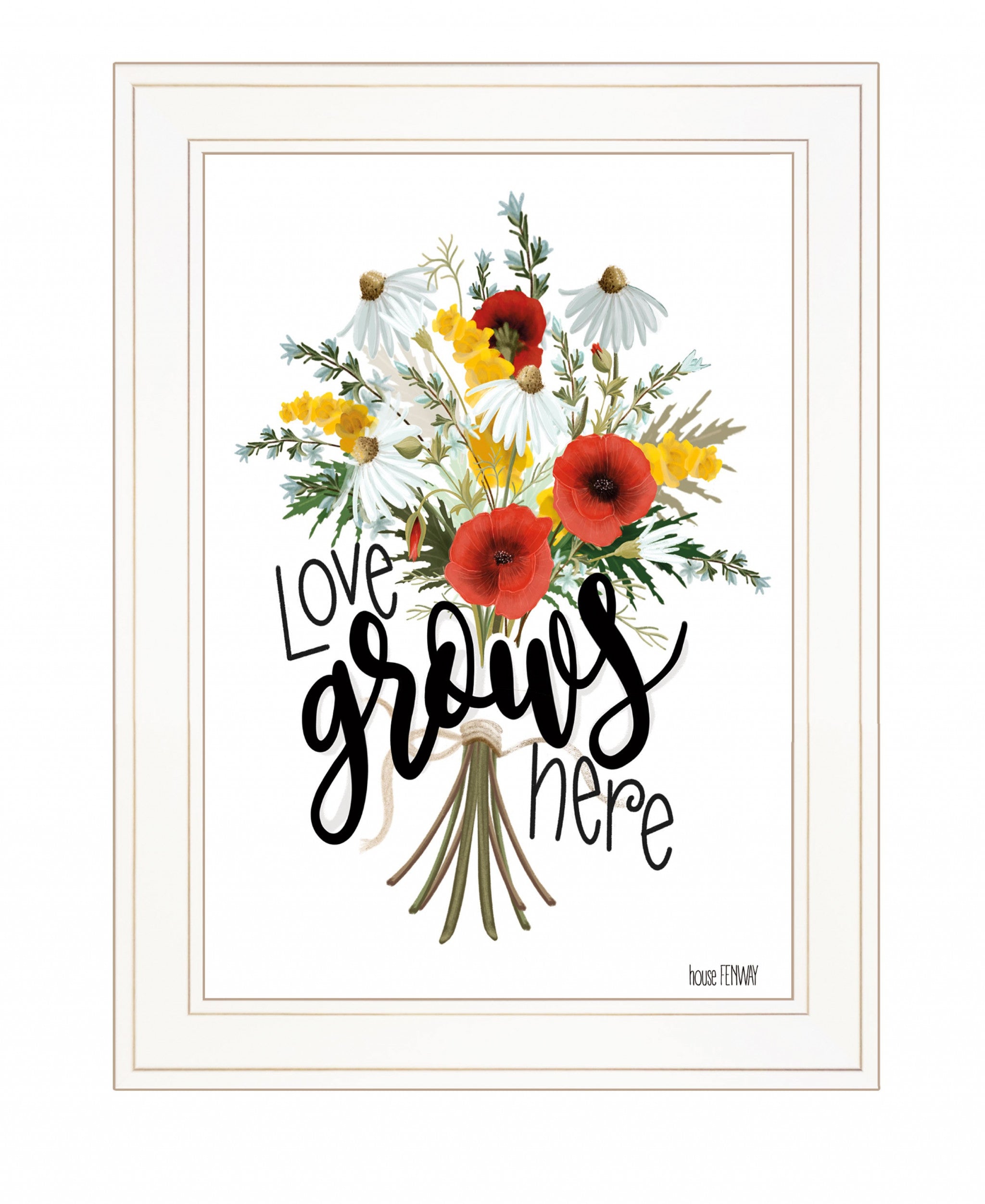 Love Grows Here 3 White Framed Print Wall Art