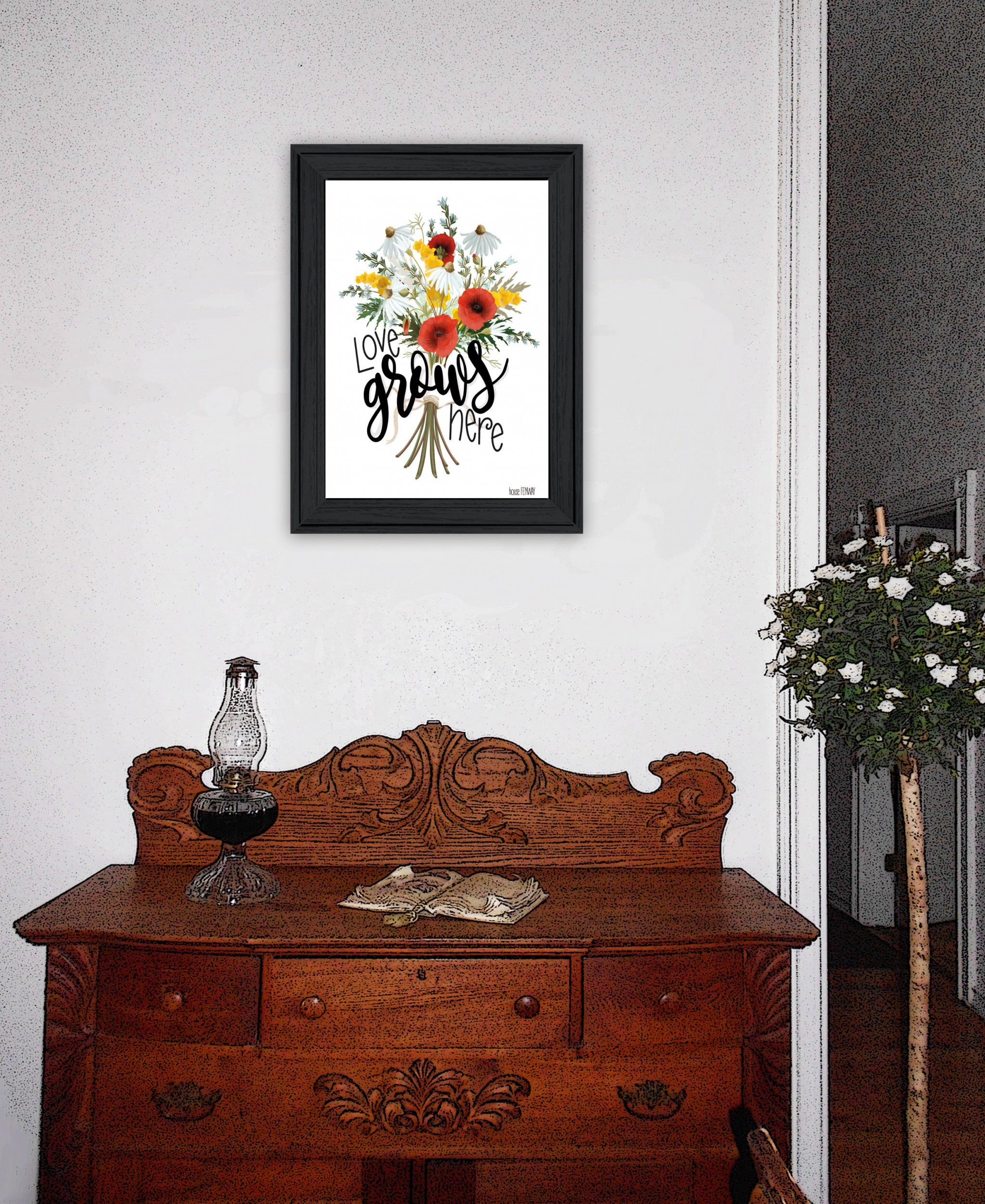 Love Grows Here 4 Black Framed Print Wall Art