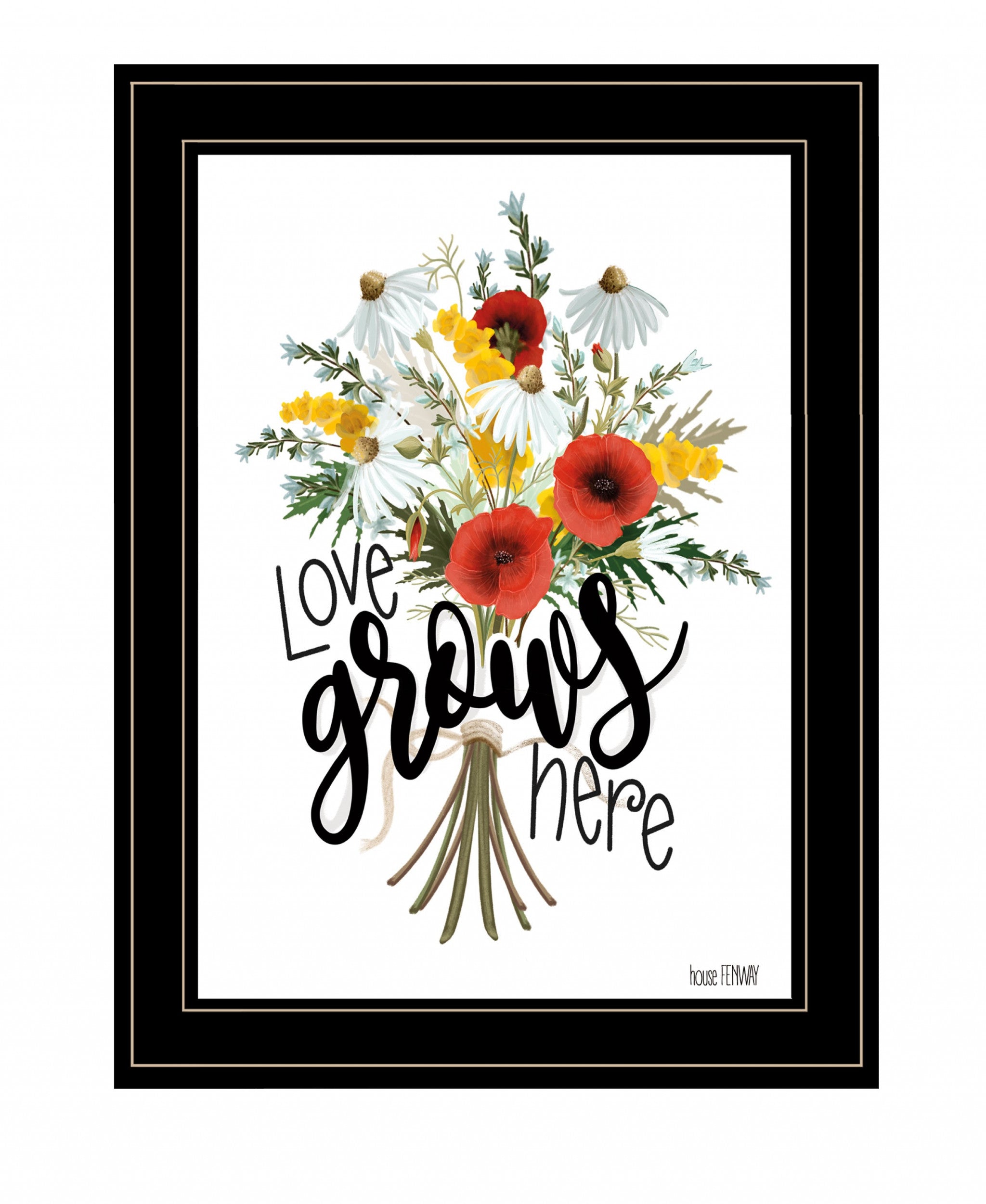 Love Grows Here 5 Black Framed Print Wall Art