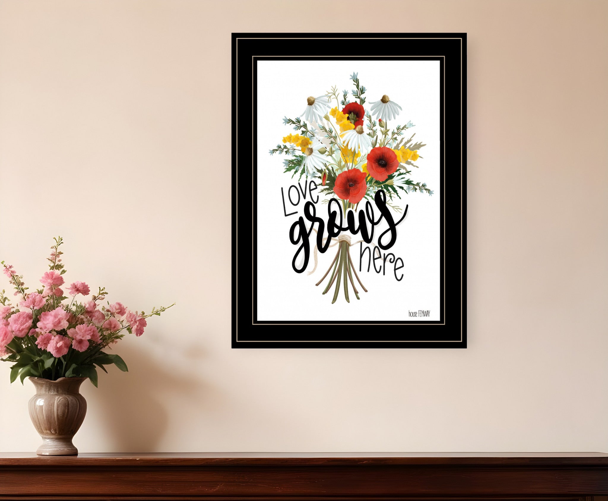 Love Grows Here 5 Black Framed Print Wall Art