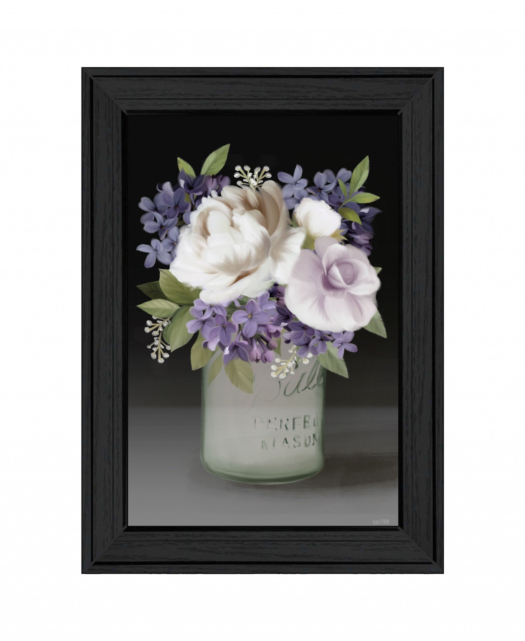 Lilac Mason Jar Floral 3 Black Framed Print Wall Art